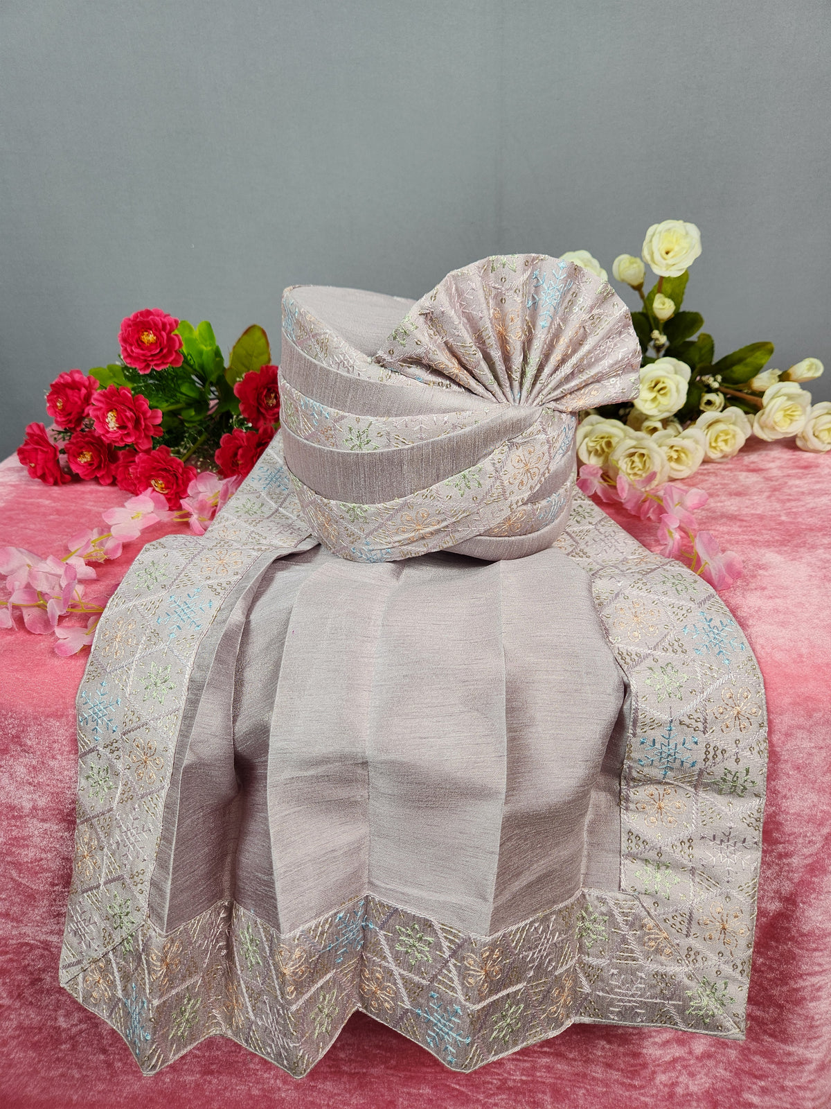 Lavender Groom Shawl - Multi Color Embroidery Sequin Stole