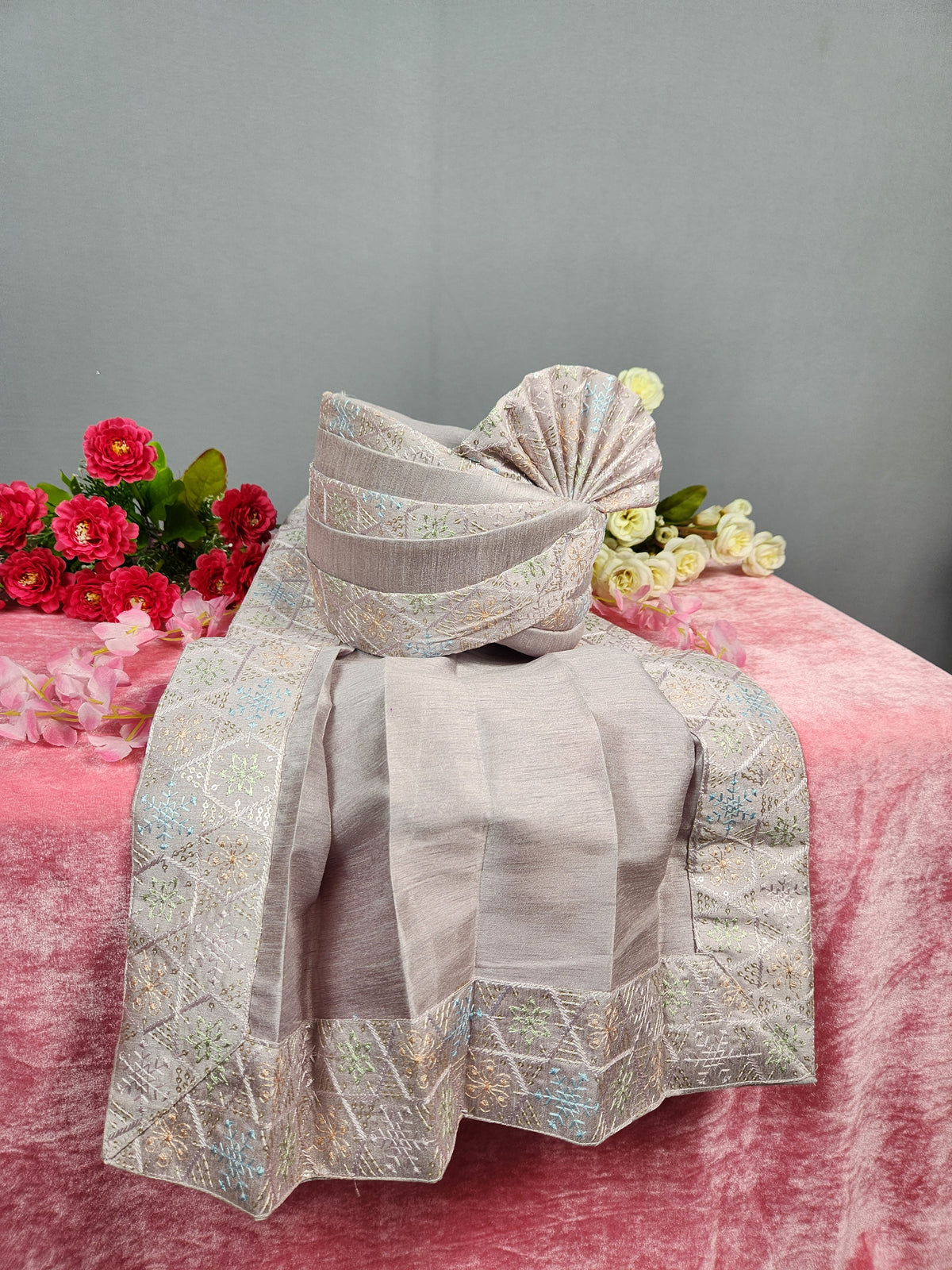 Lavender Groom Shawl - Multi Color Embroidery Sequin Stole