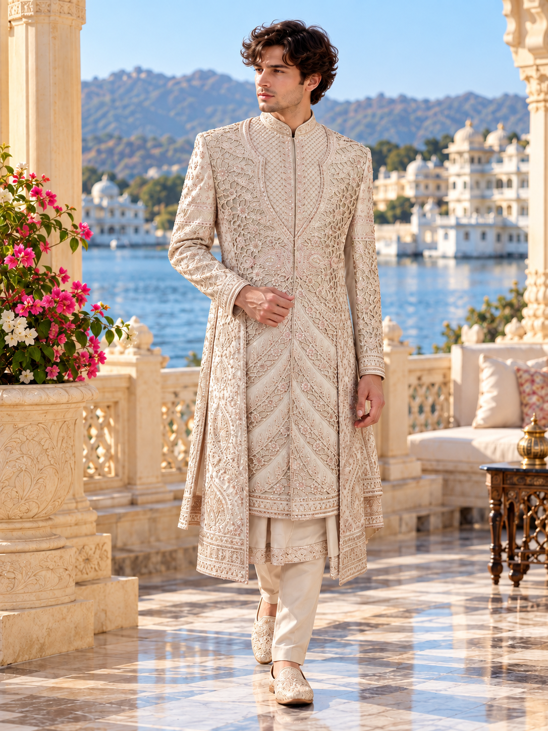Champagne Golden Wedding Groom Sherwani - Anarkali Kurta Design  | Sherwani For Men