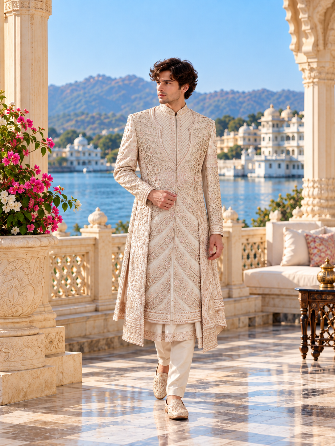 Champagne Golden Wedding Groom Sherwani - Anarkali Kurta Design  | Sherwani For Men
