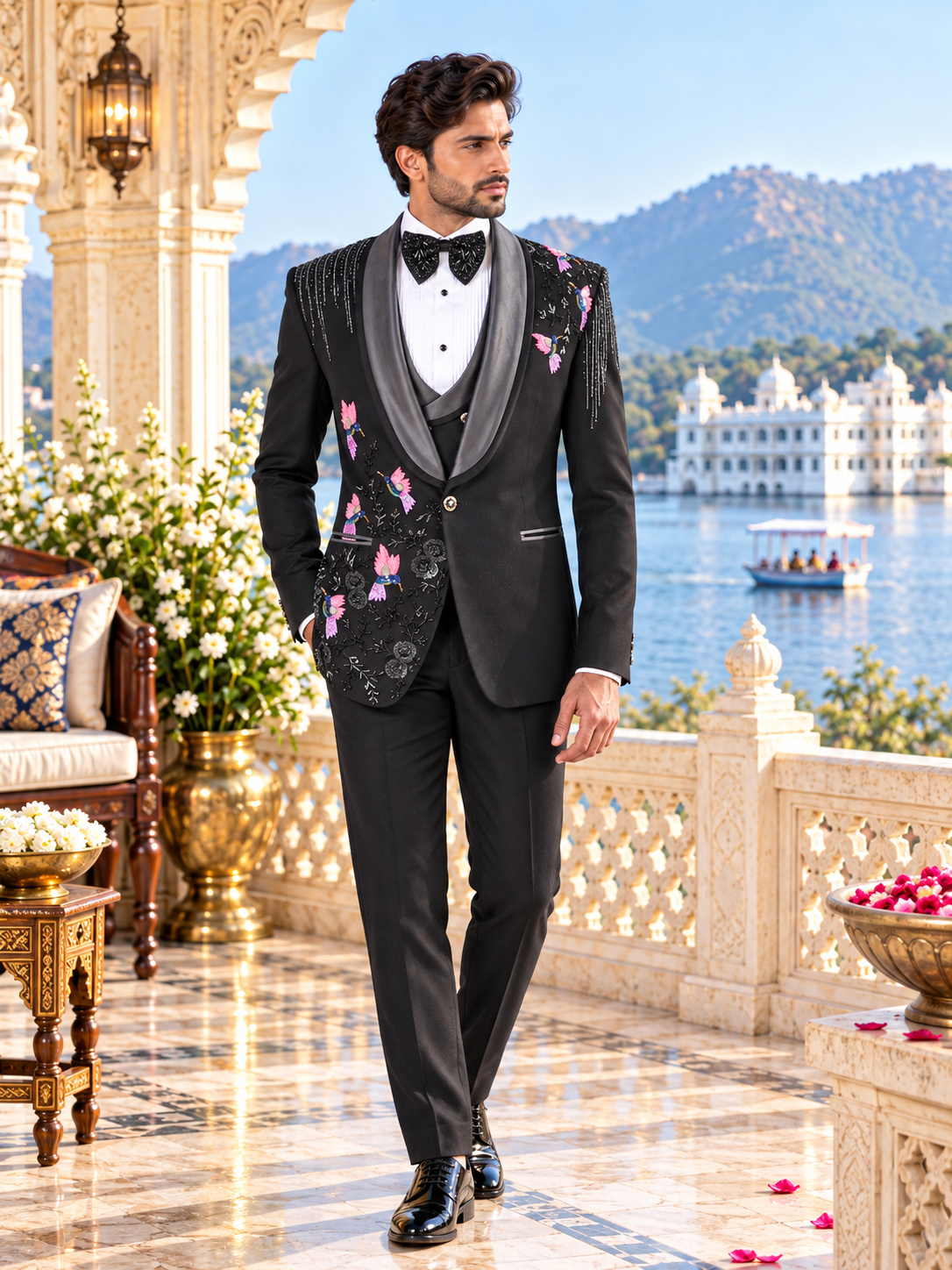 Luxury Design Men's Black Tuxedo Suit for Wedding | Indian Groom Reception Outfit