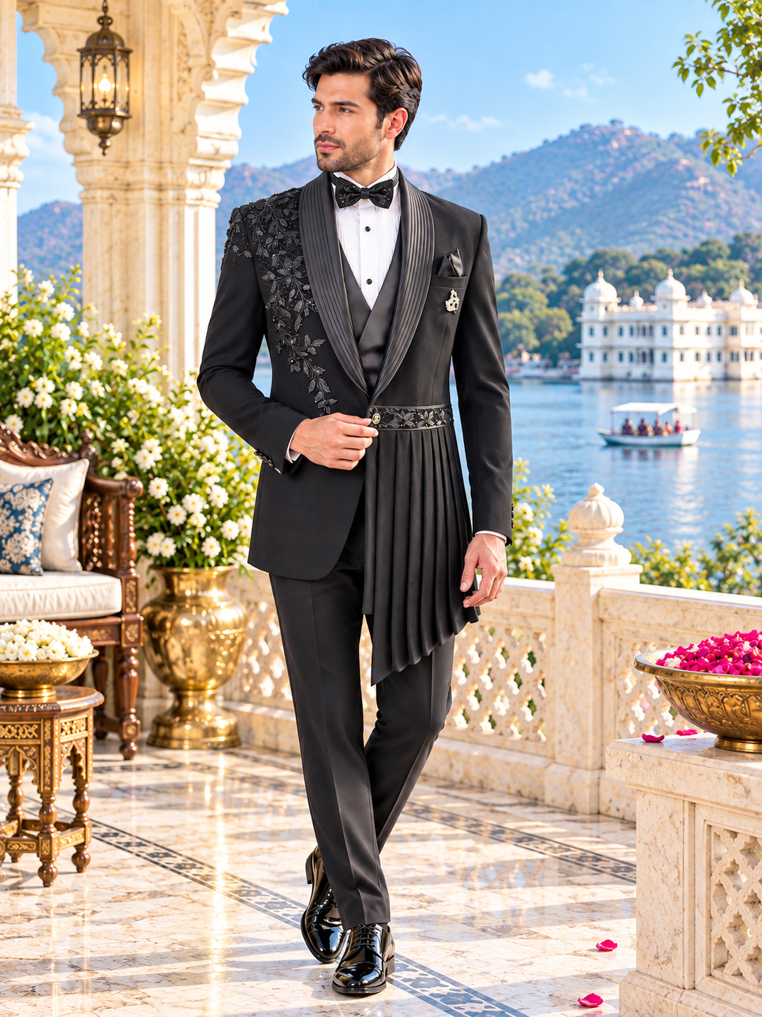 Luxury Design Men's Black Tuxedo Suit for Wedding | Indian Groom Reception Outfit