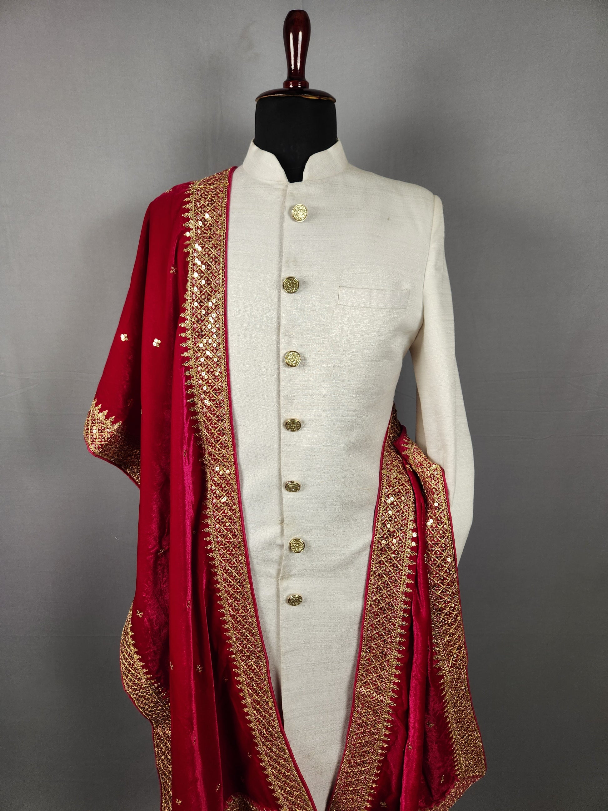 Magenta Groom Shawl - Gold Embroidered Wedding Shawl