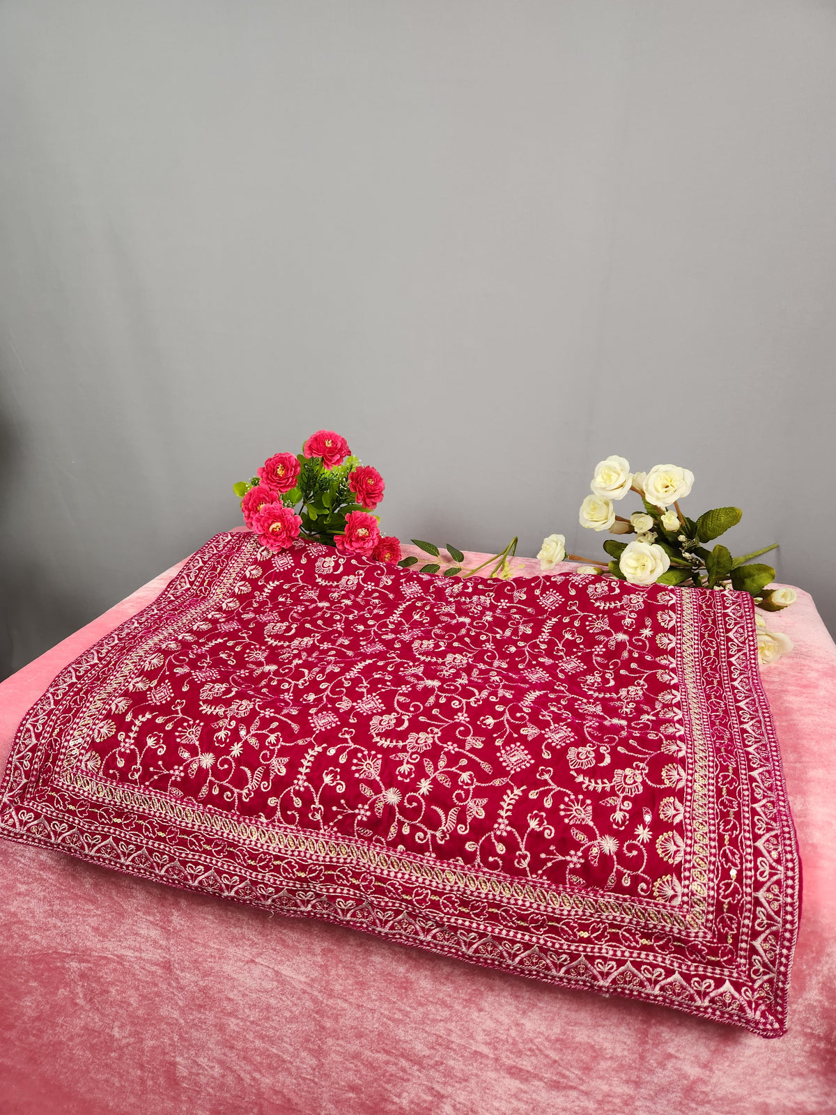 Majenta Groom Shawl - White Embroidery Sequin Majenta Stole