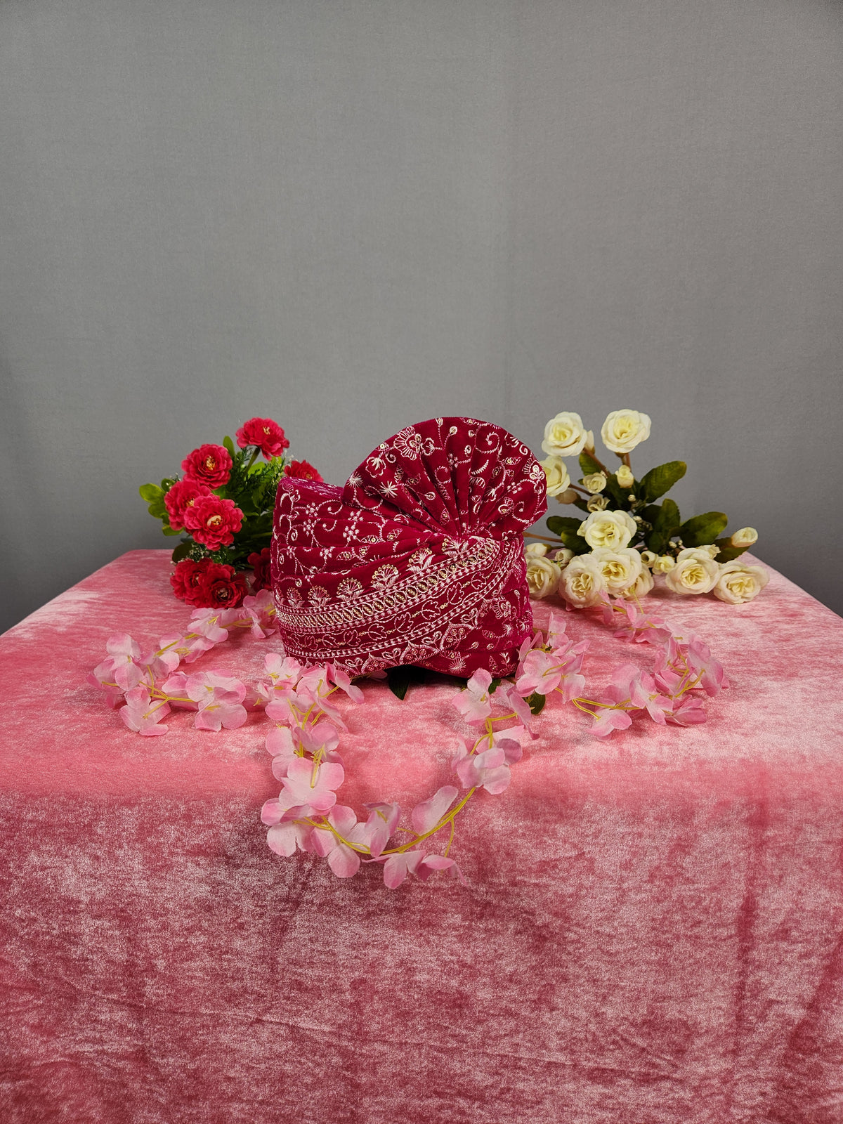 Magenta Groom Turban With White Embroidery | Safa For Men