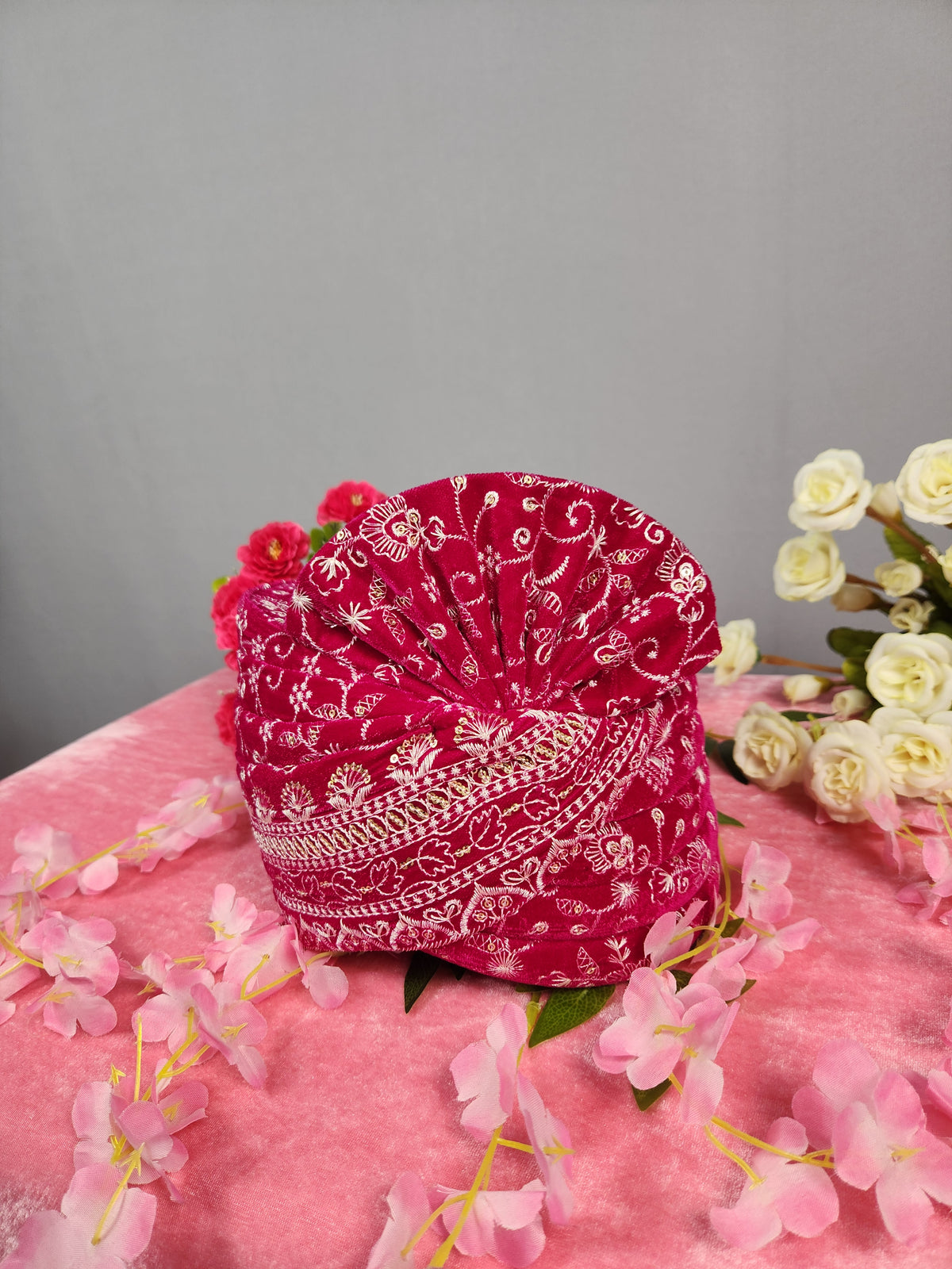 Magenta Groom Turban With White Embroidery | Safa For Men