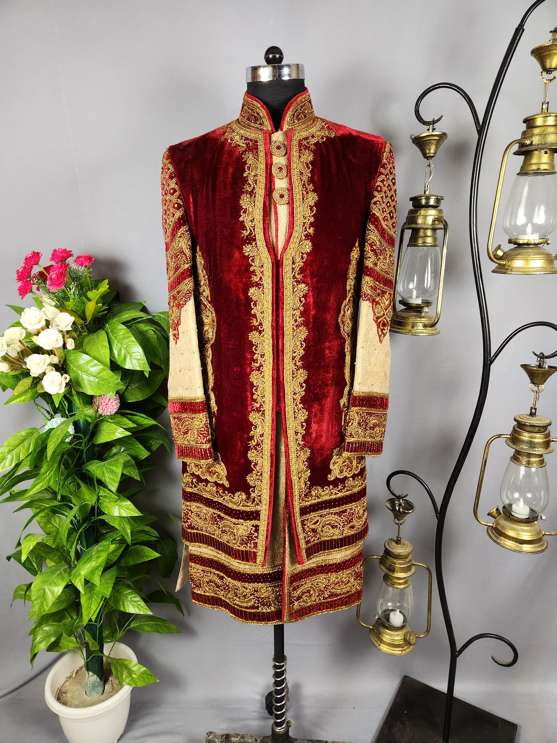 Golden Wedding Groom Sherwani  Maharaja Style Layered 