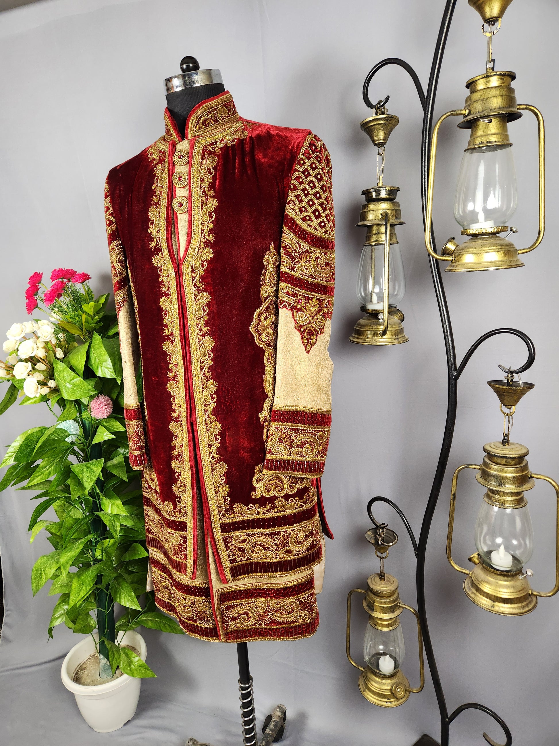 Golden Wedding Groom Sherwani  Maharaja Style Layered 