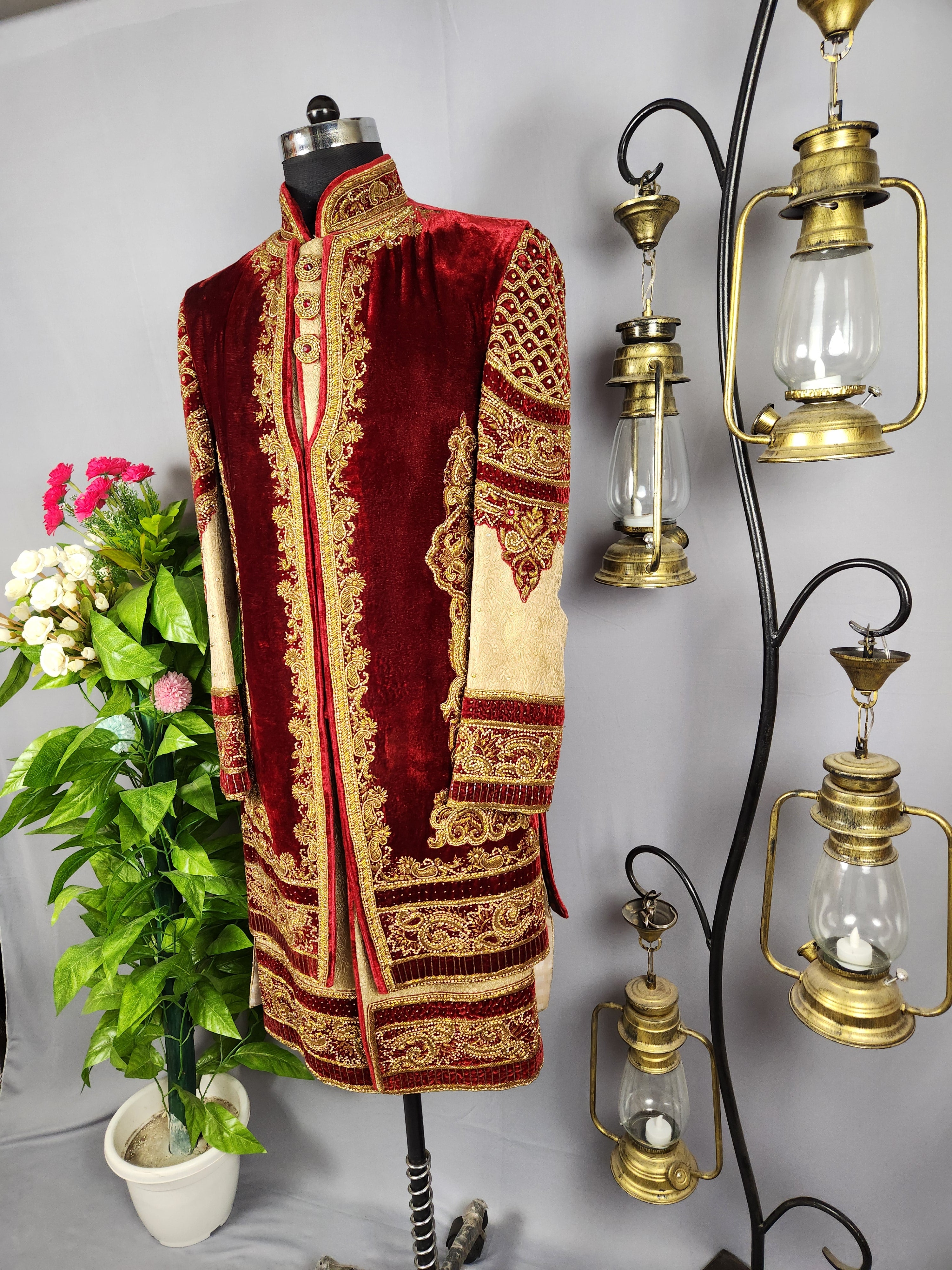 Golden Wedding Groom Sherwani  Maharaja Style Layered 