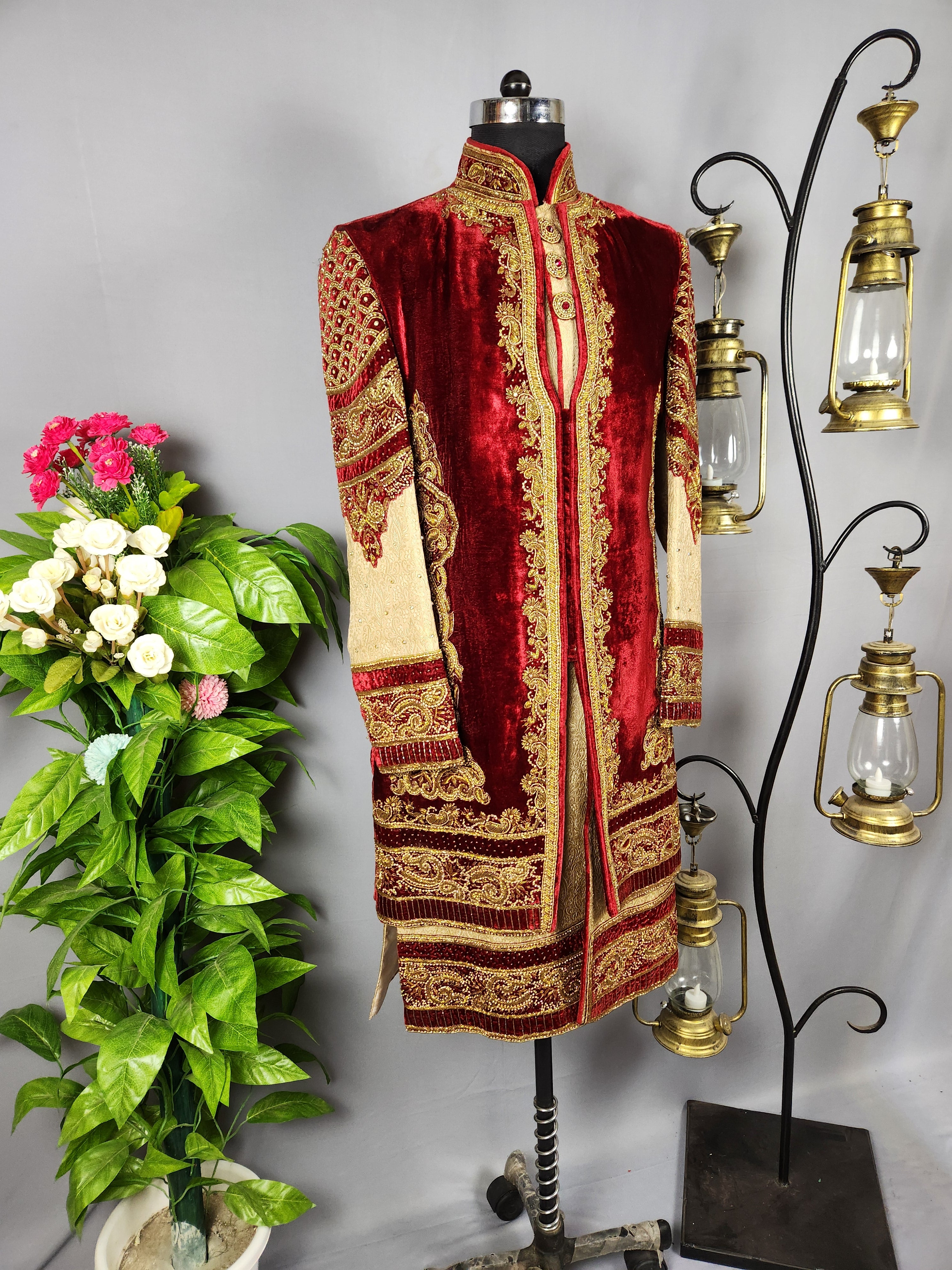 Golden Wedding Groom Sherwani  Maharaja Style Layered 