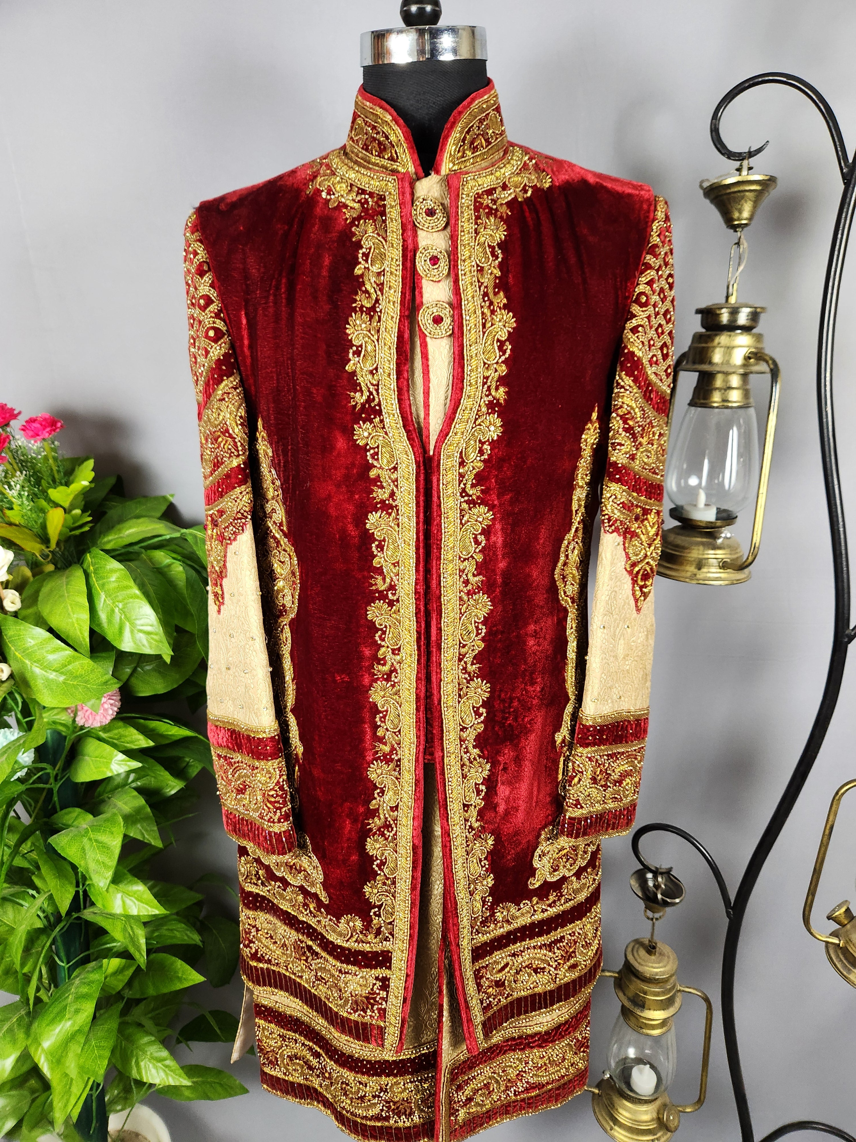 Golden Wedding Groom Sherwani - Maharaja Style Layered | Sherwani For Men