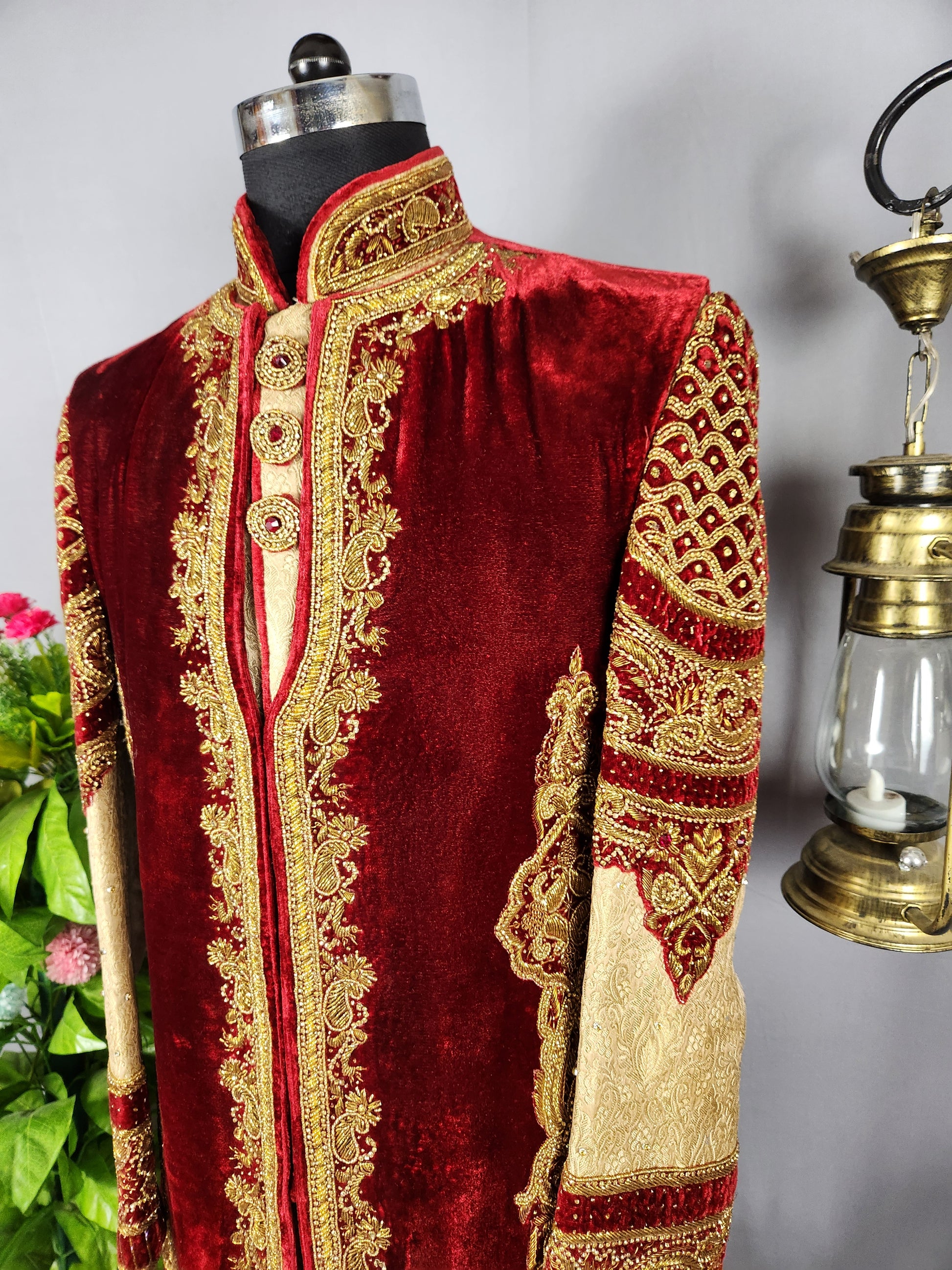 Golden Wedding Groom Sherwani  Maharaja Style Layered 