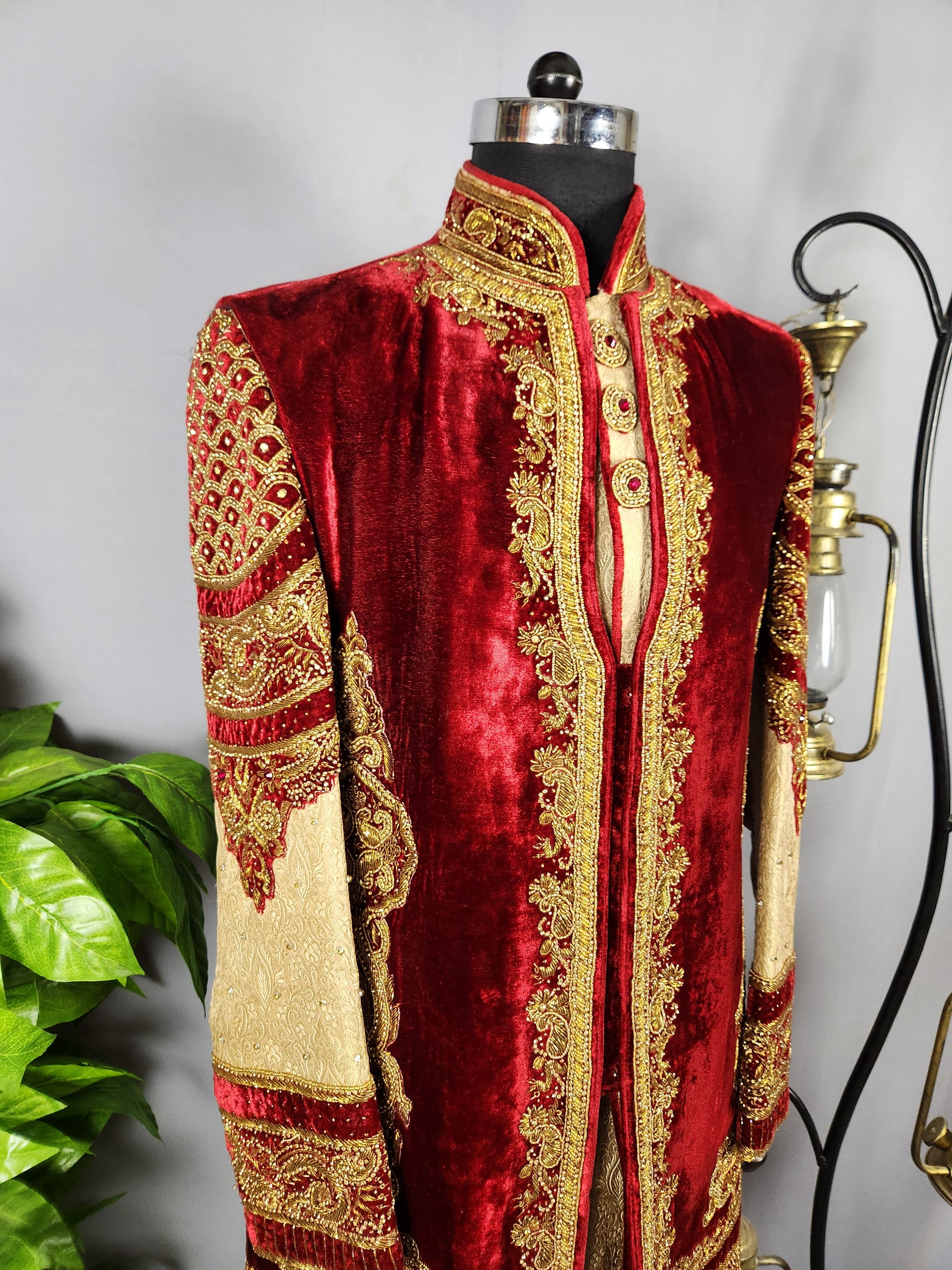 Golden Wedding Groom Sherwani  Maharaja Style Layered 