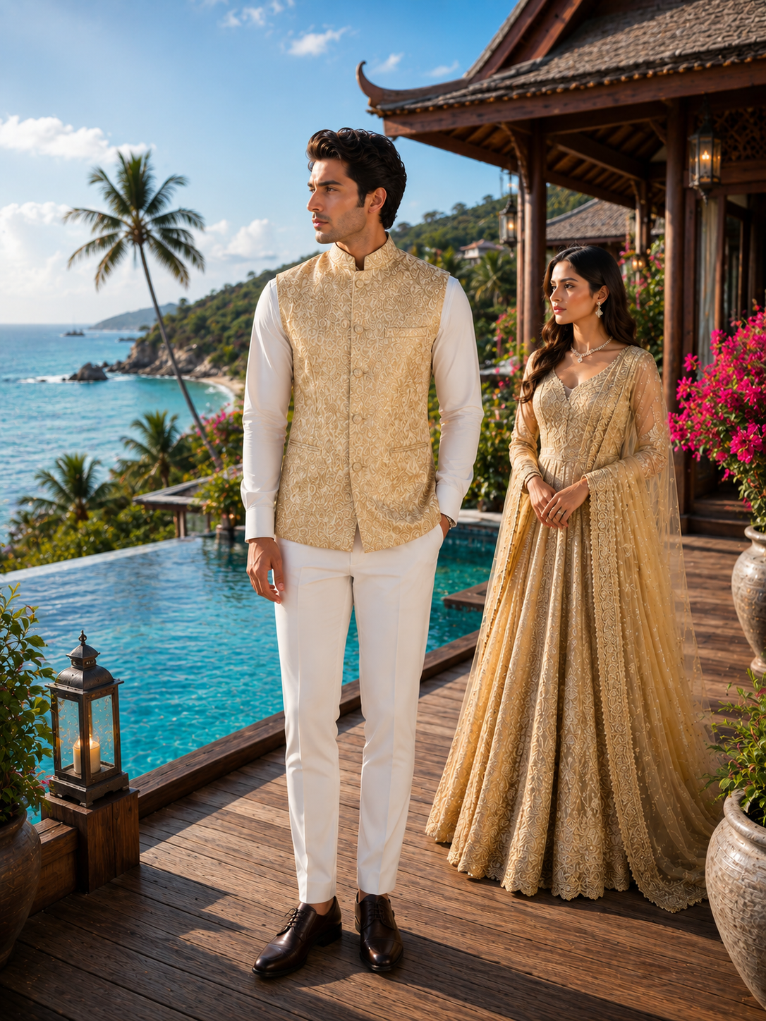 Golden Nehru Jacket for Men | Indian Ethnic Waistcoat for Weddings & Celebrations