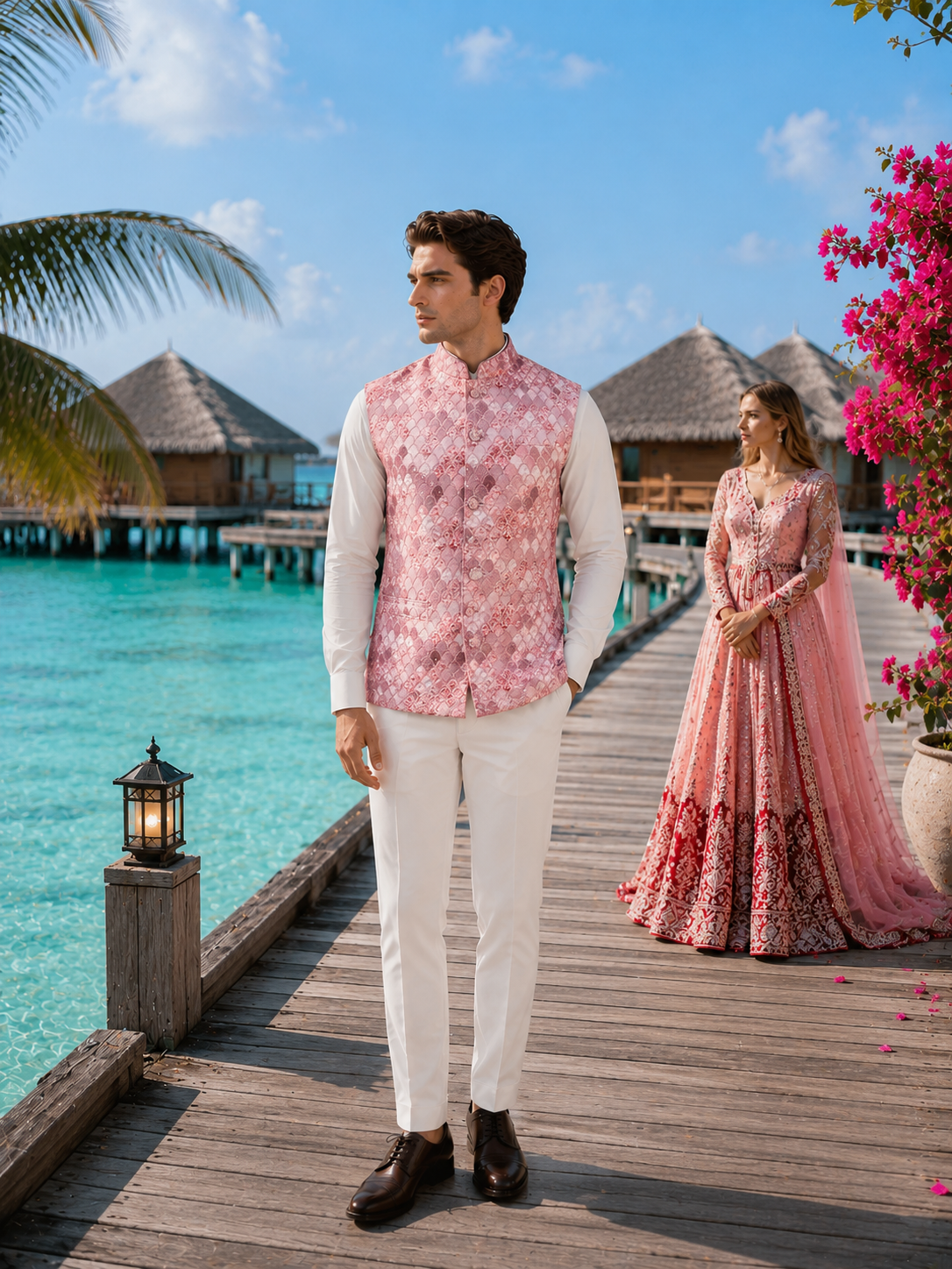Beautiful Pink Nehru Jacket for Men | Indian Ethnic Waistcoat for Weddings & Celebrations