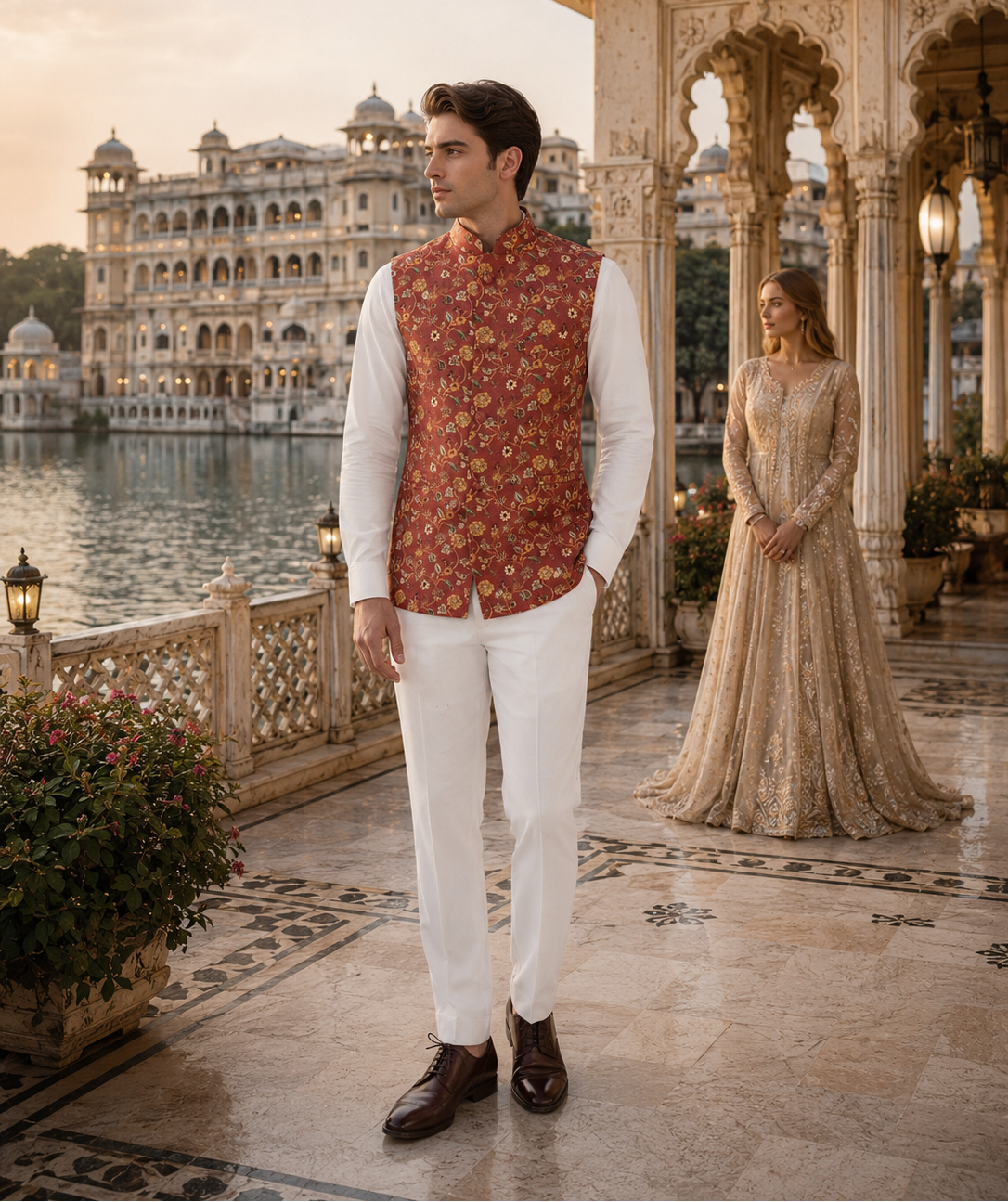 Red Nehru Jacket for Men | Indian Ethnic Waistcoat for Weddings & Celebrations