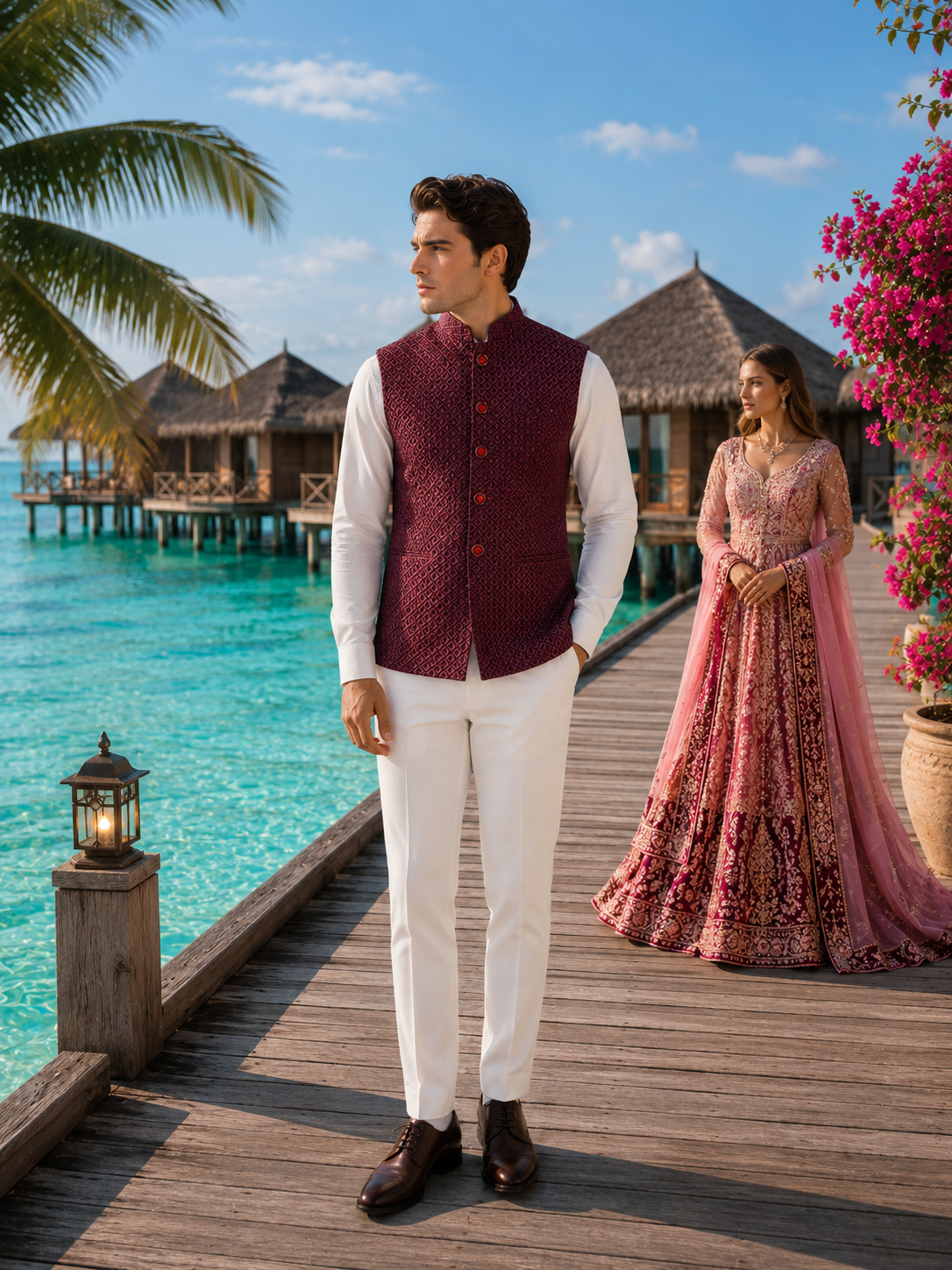 Red Nehru Jacket for Men | Indian Ethnic Waistcoat for Weddings & Celebrations