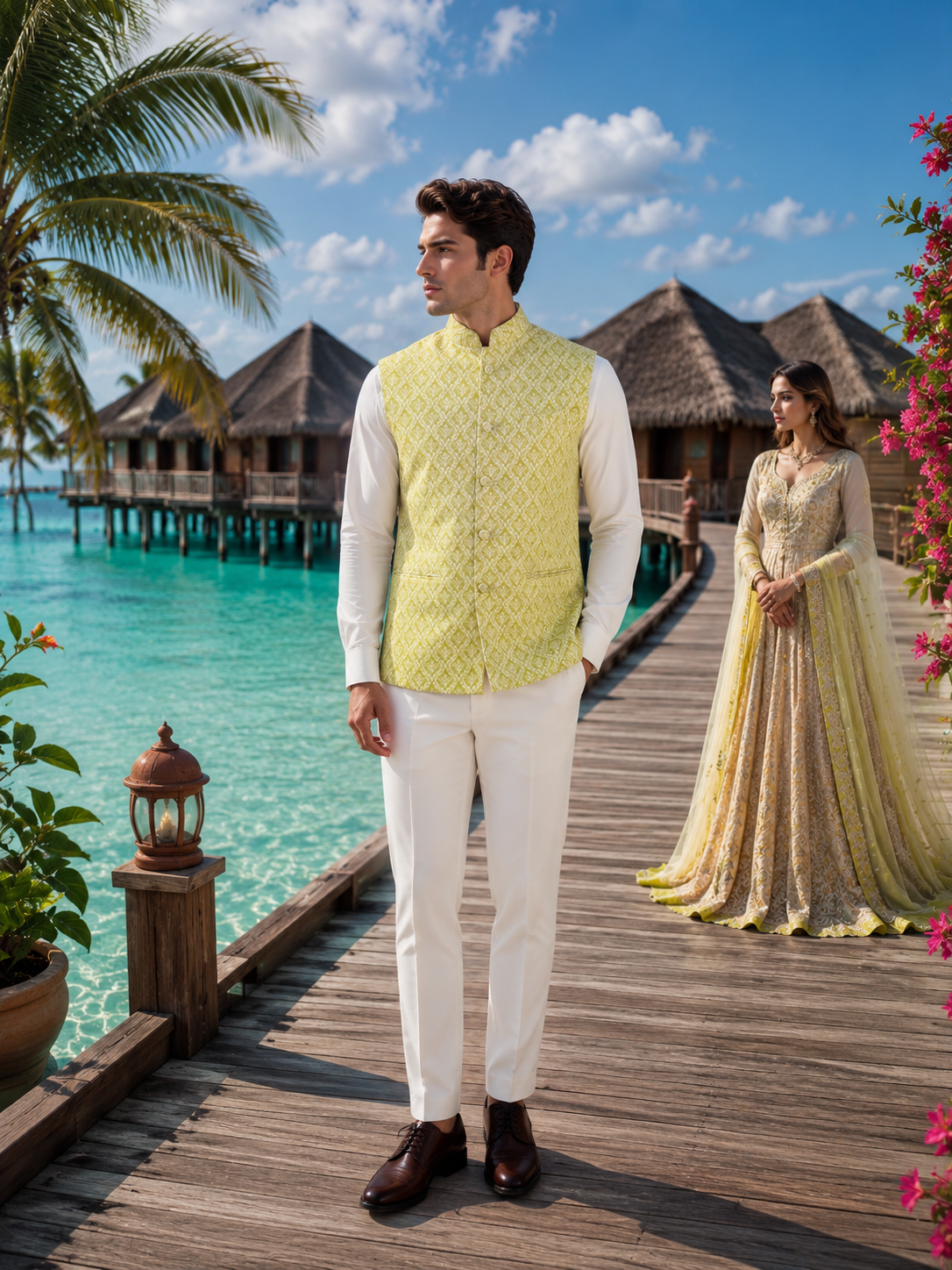 Green Nehru Jacket for Men | Indian Ethnic Waistcoat for Weddings & Celebrations