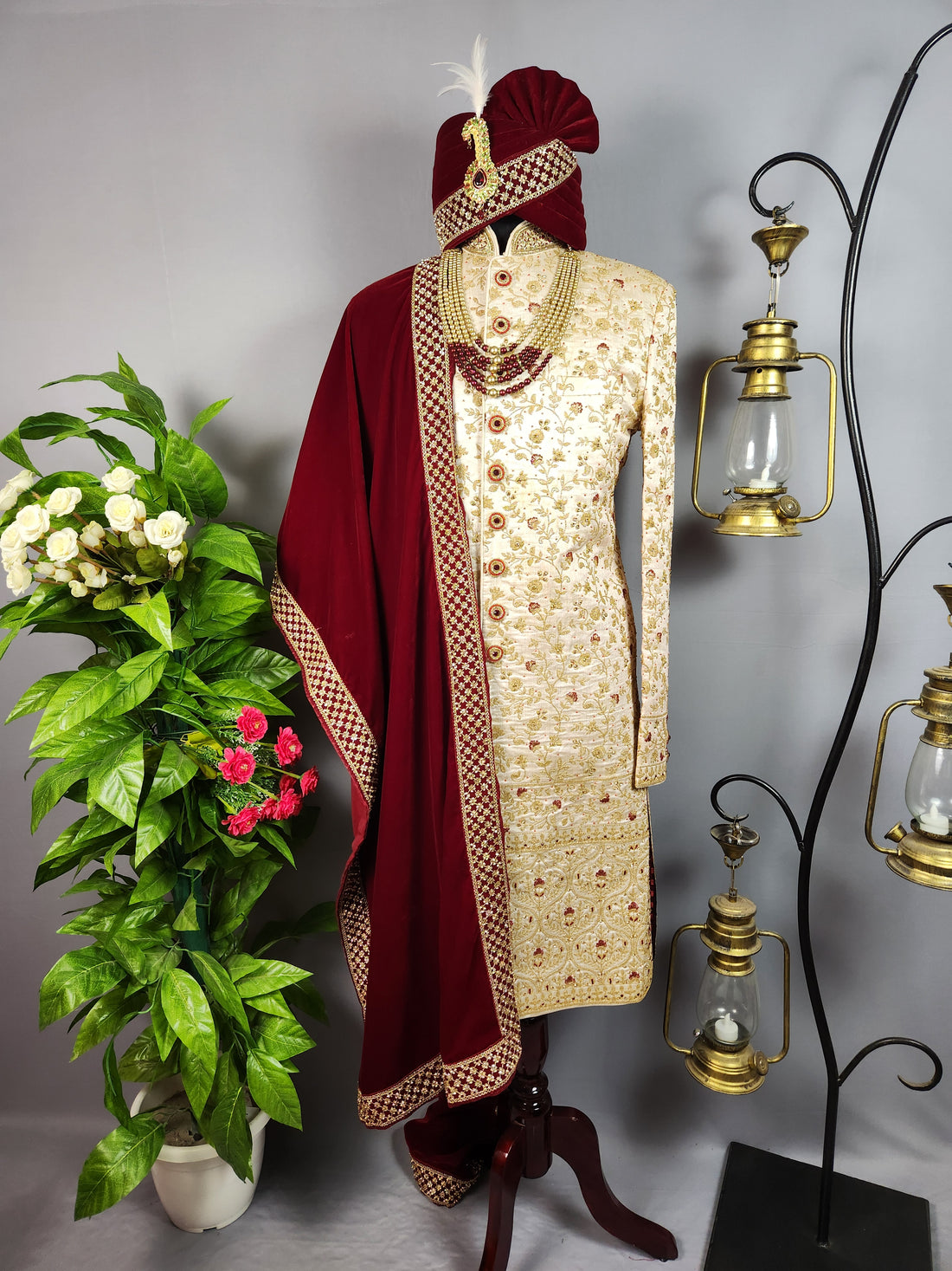 off White Sherwani for Groom  -   Indian Wedding Outfit for Men
