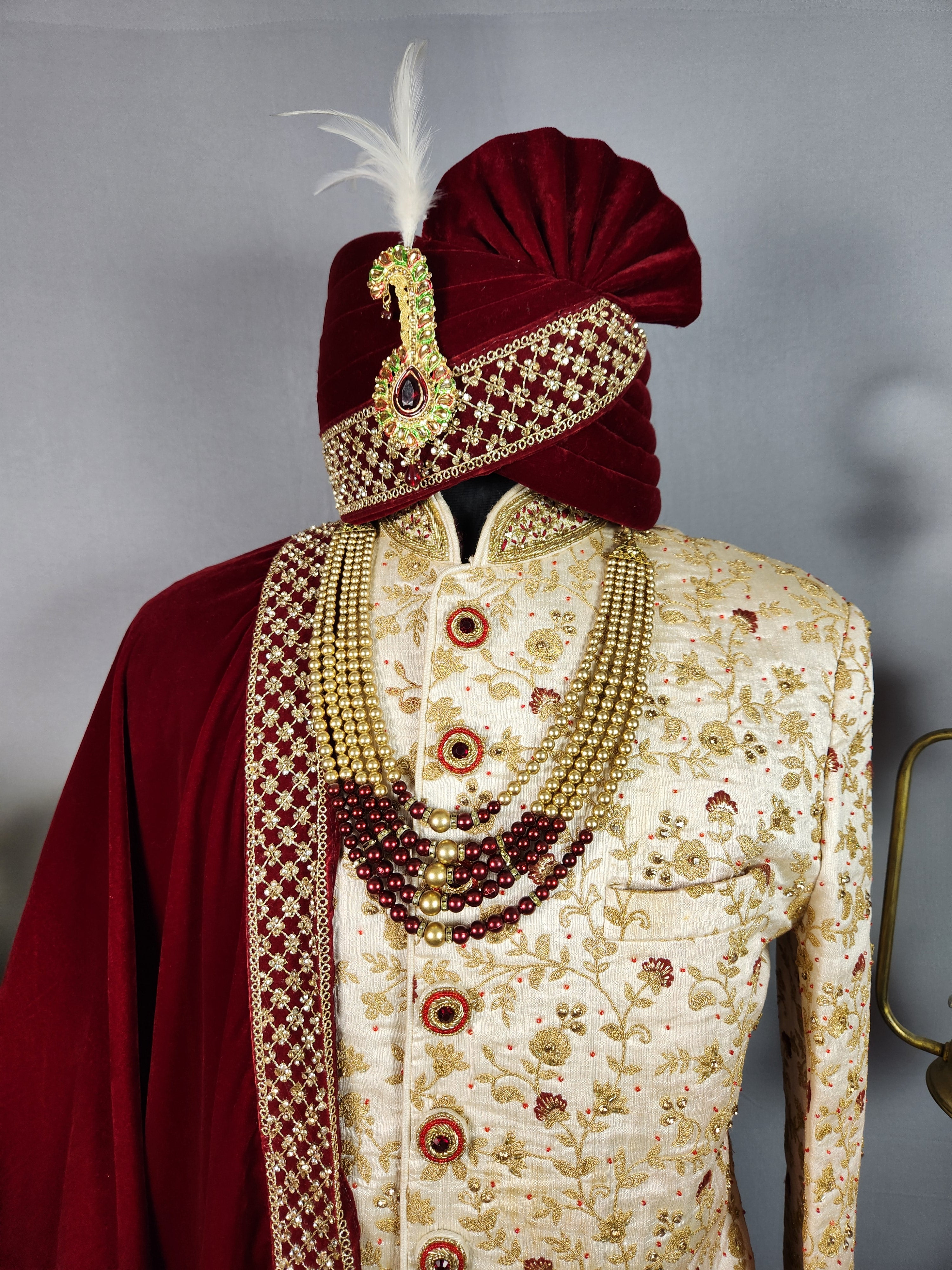 off White Sherwani for Groom  -   Indian Wedding Outfit for Men
