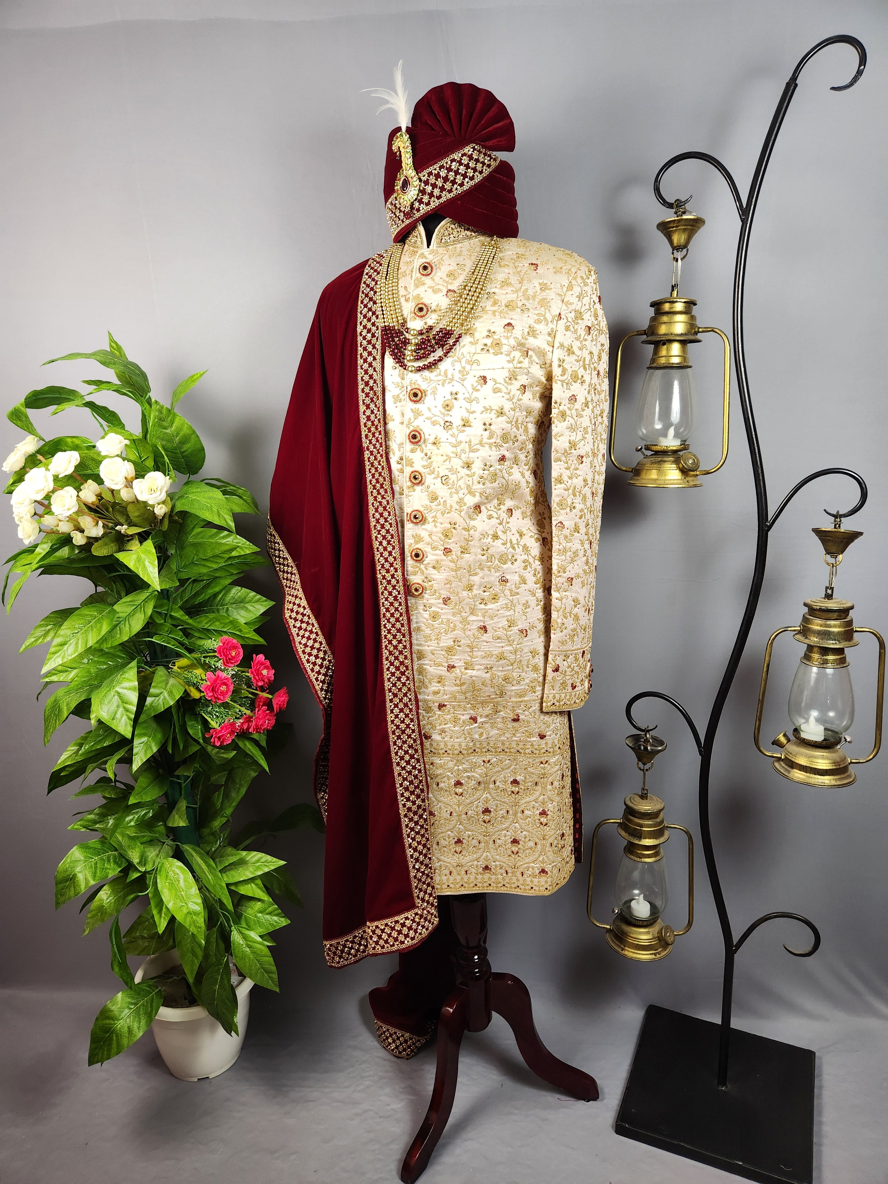 off White Sherwani for Groom  -   Indian Wedding Outfit for Men
