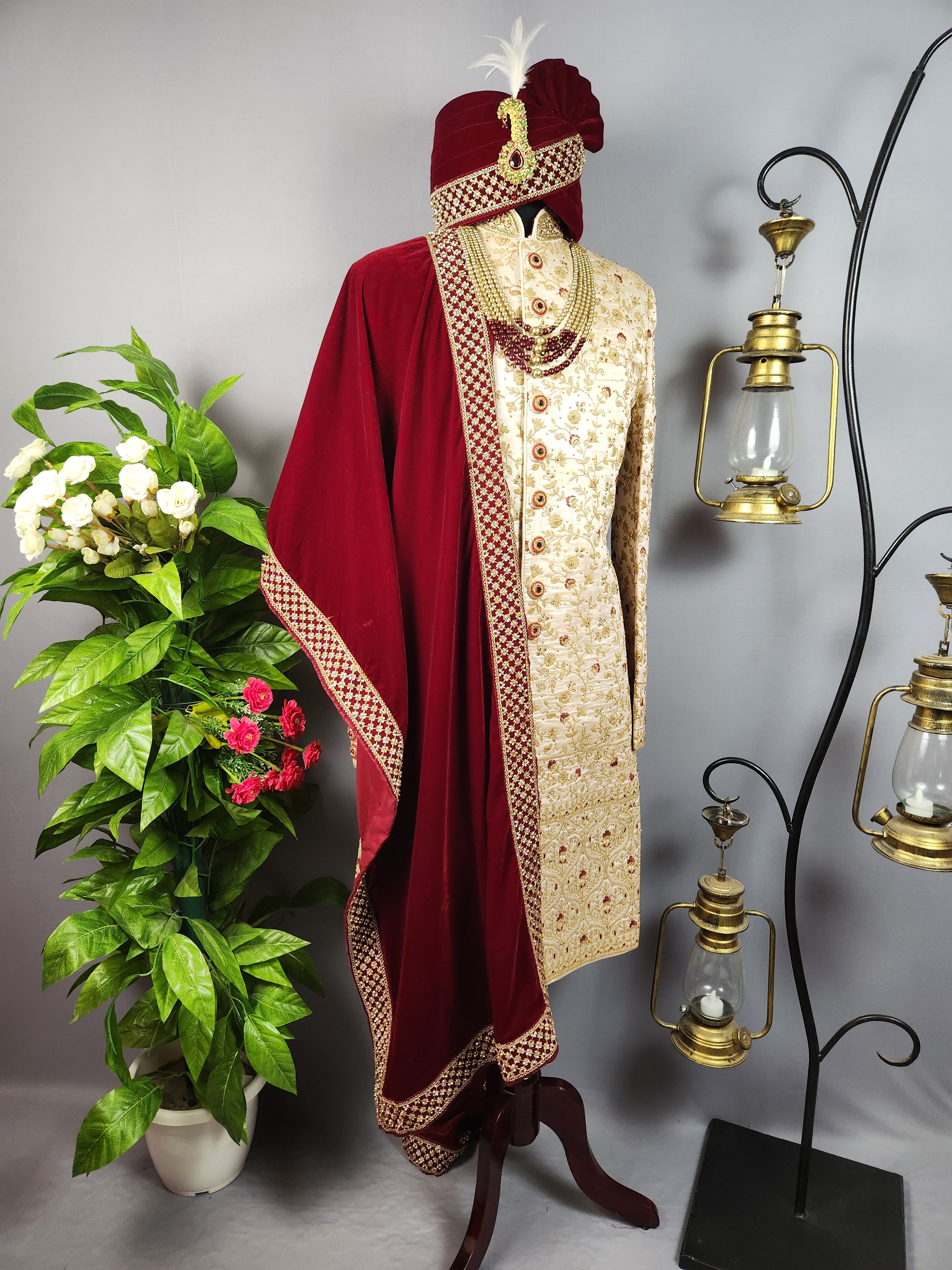 off White Sherwani for Groom  -   Indian Wedding Outfit for Men
