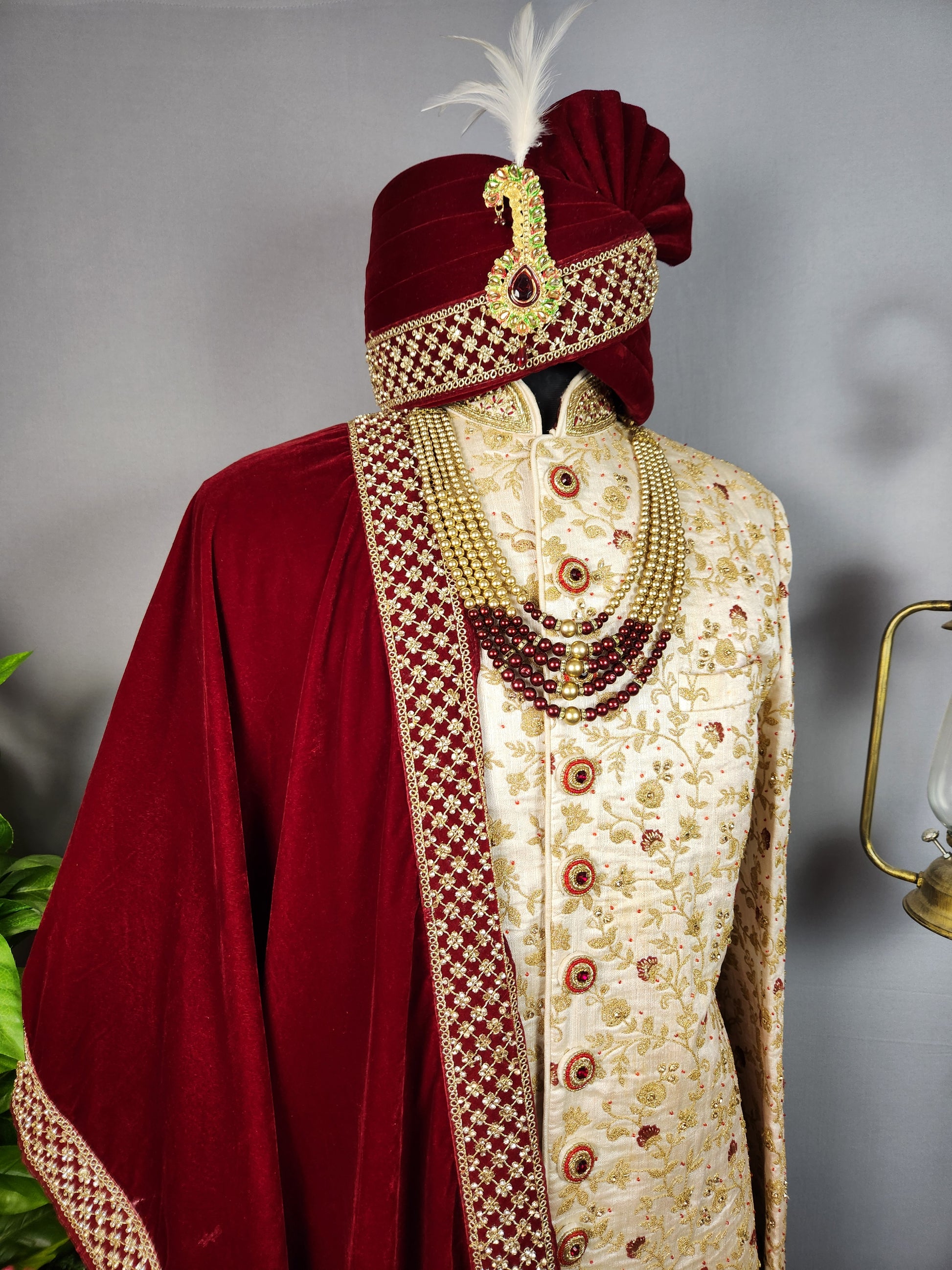 off White Sherwani for Groom  -   Indian Wedding Outfit for Men
