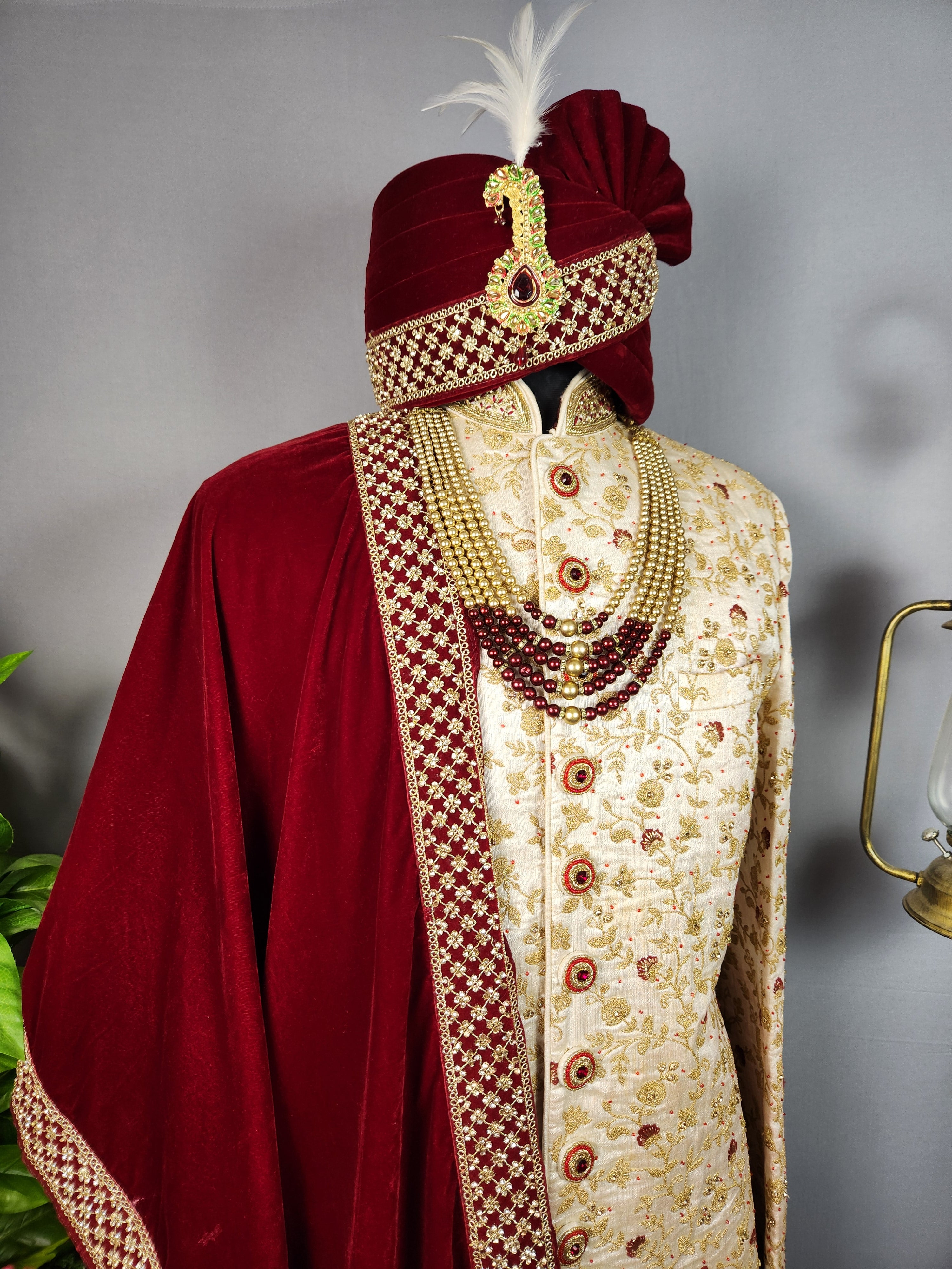 off White Sherwani for Groom  -   Indian Wedding Outfit for Men
