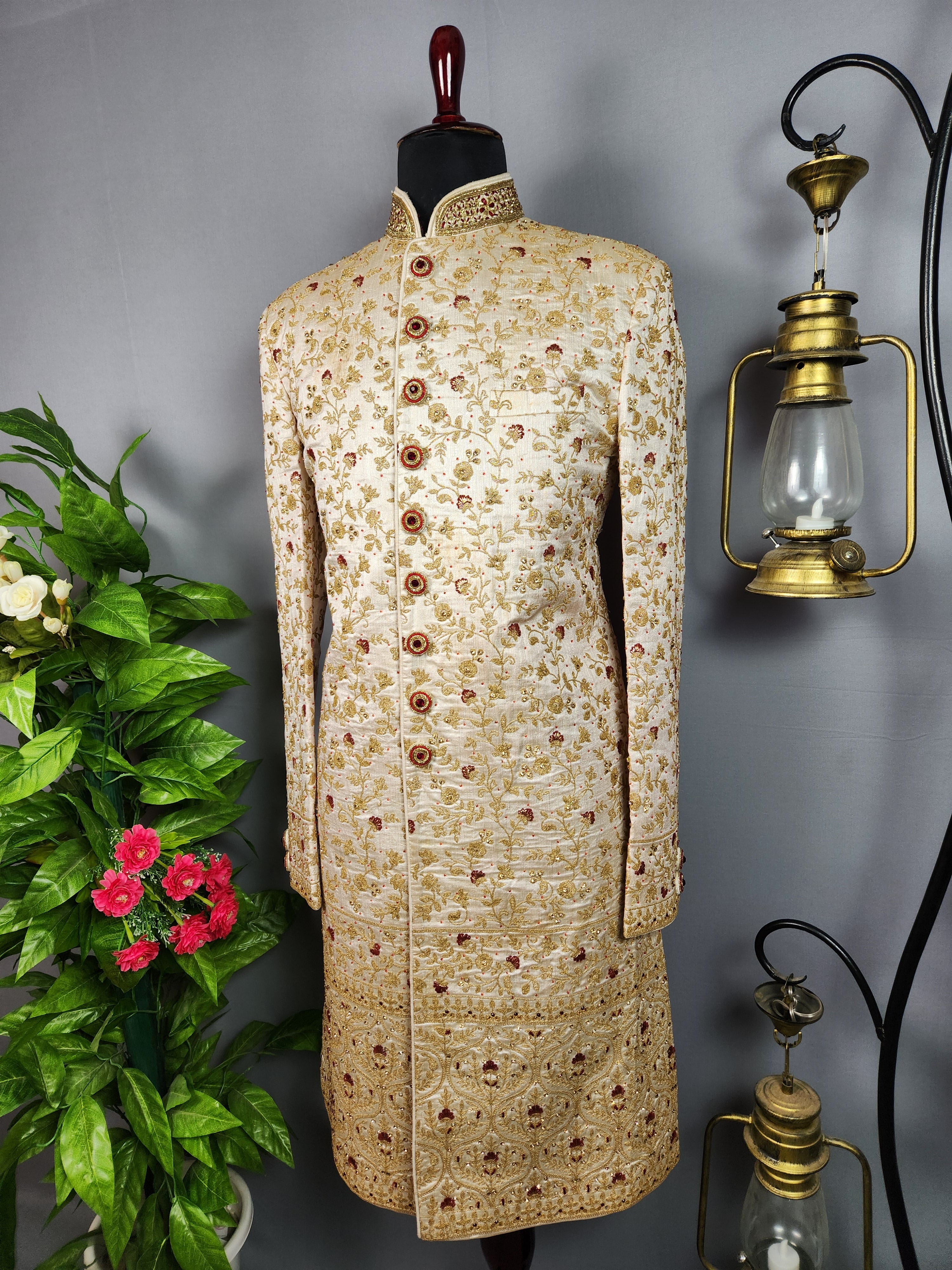 off White Sherwani for Groom  -   Indian Wedding Outfit for Men
