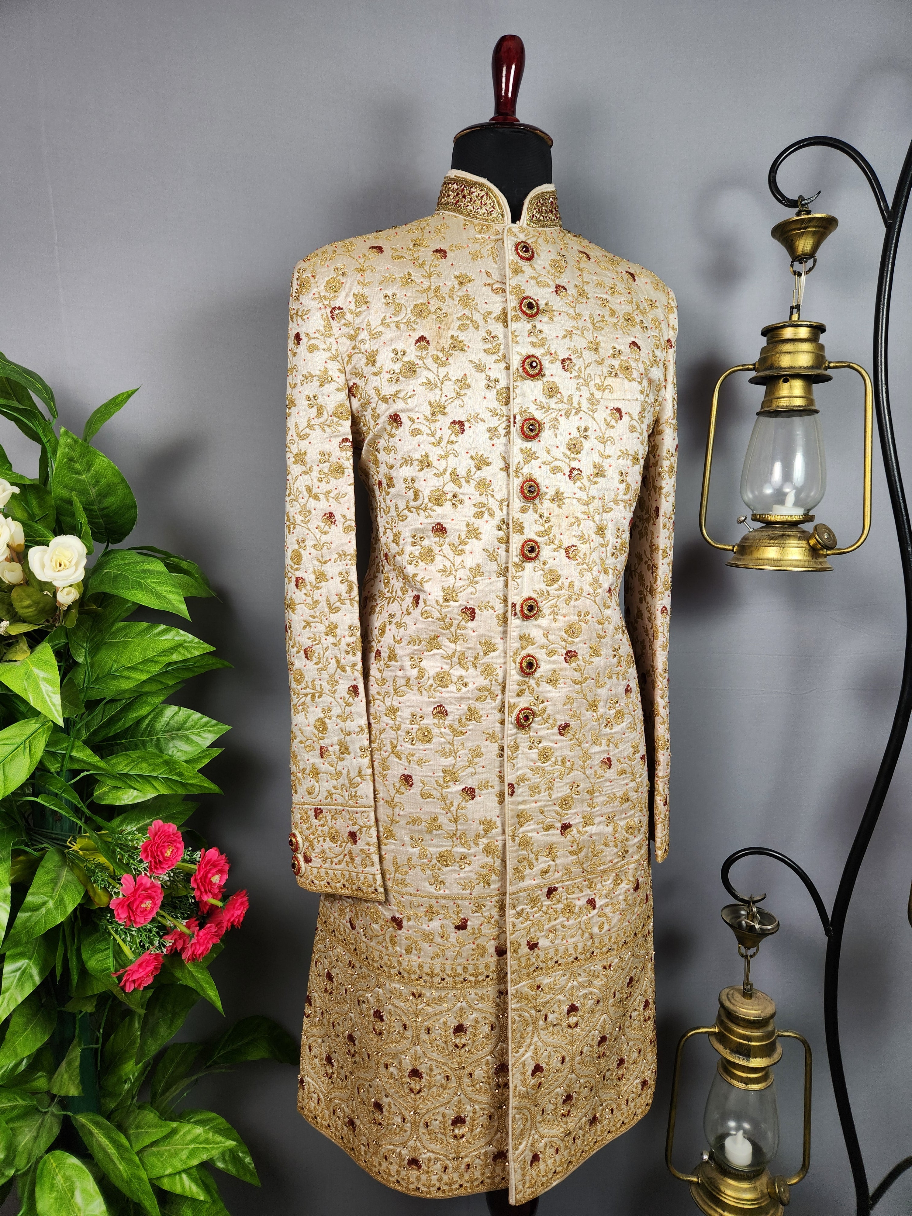 off White Sherwani for Groom  -   Indian Wedding Outfit for Men
