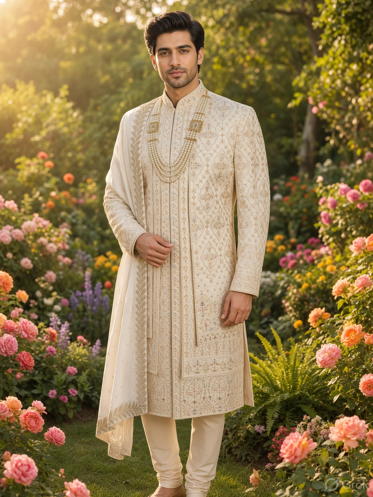 Off-White Groom Sherwani - Layered and Thread Work | Sherwani For Men