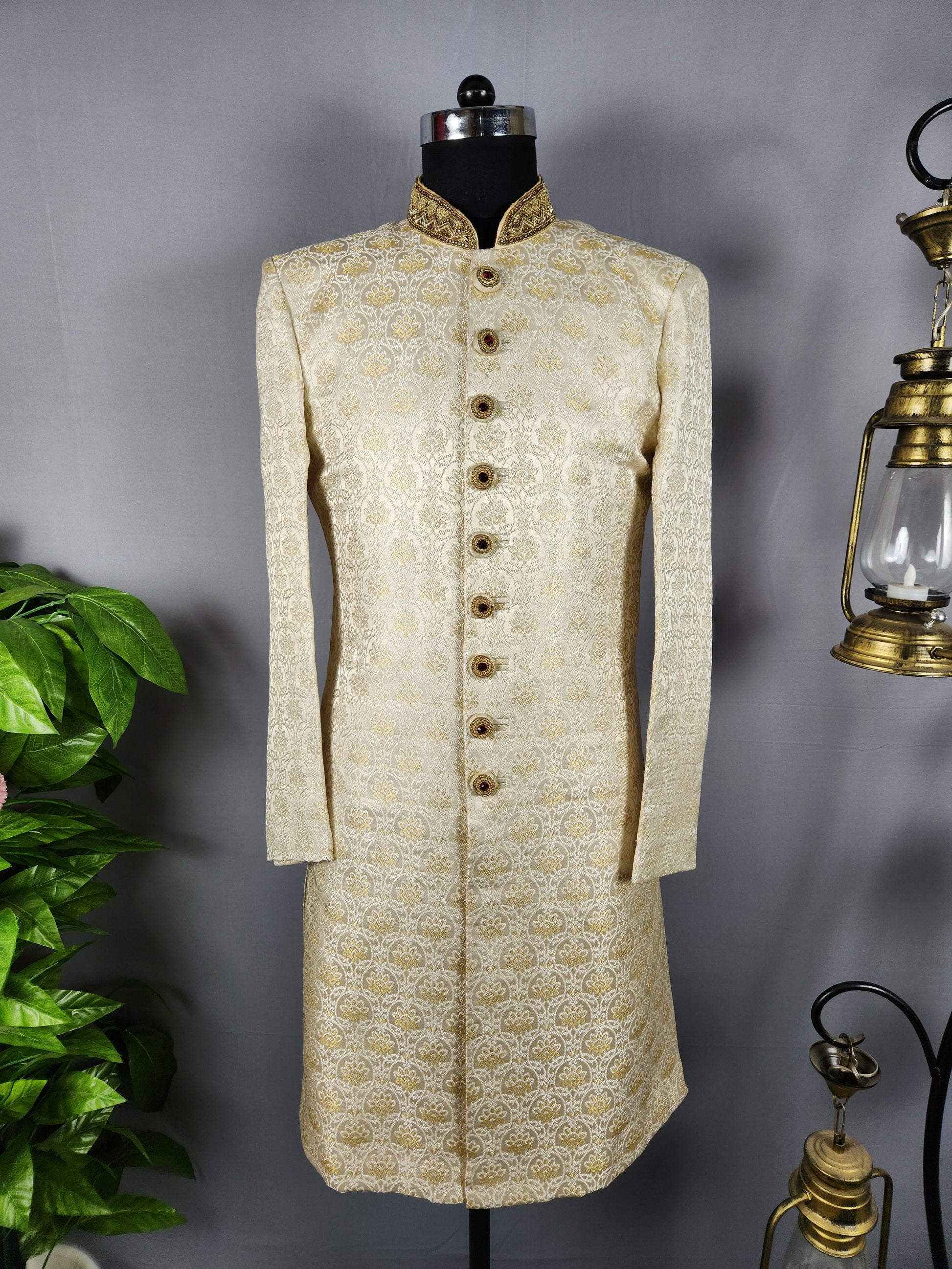 Off-White Rajput Groom Sherwani Achkan 