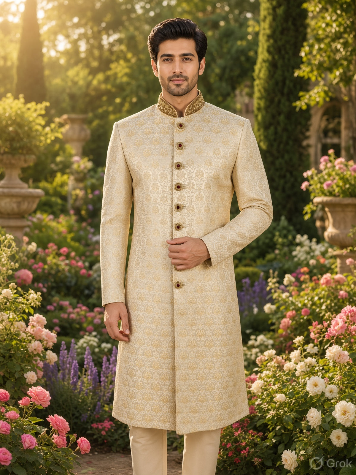 Off-White Groom Sherwani - Rajputi Achkan Style | Sherwani For Men