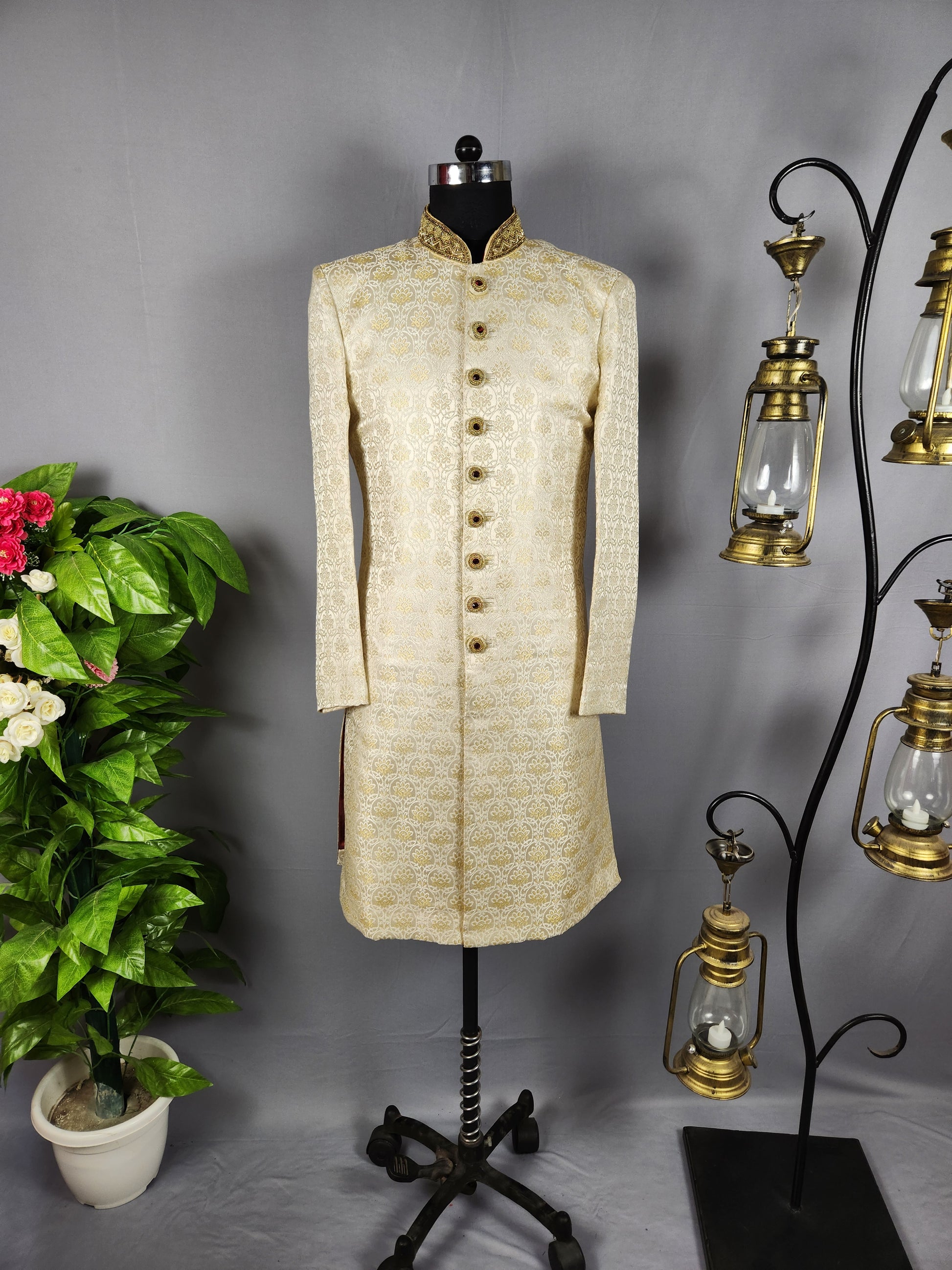 Off-White Rajput Groom Sherwani Achkan 