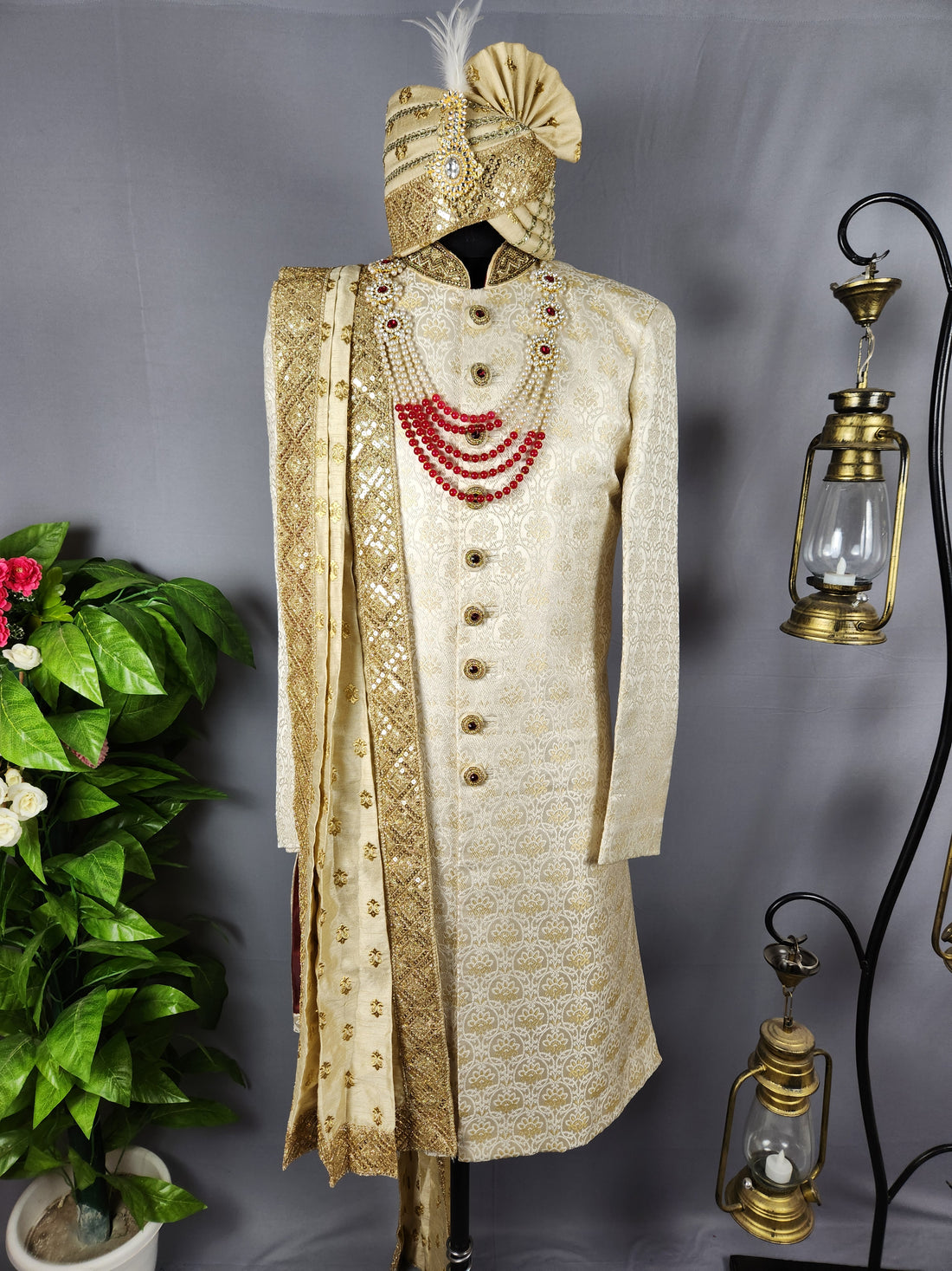 Off-White Rajput Groom Sherwani Achkan 
