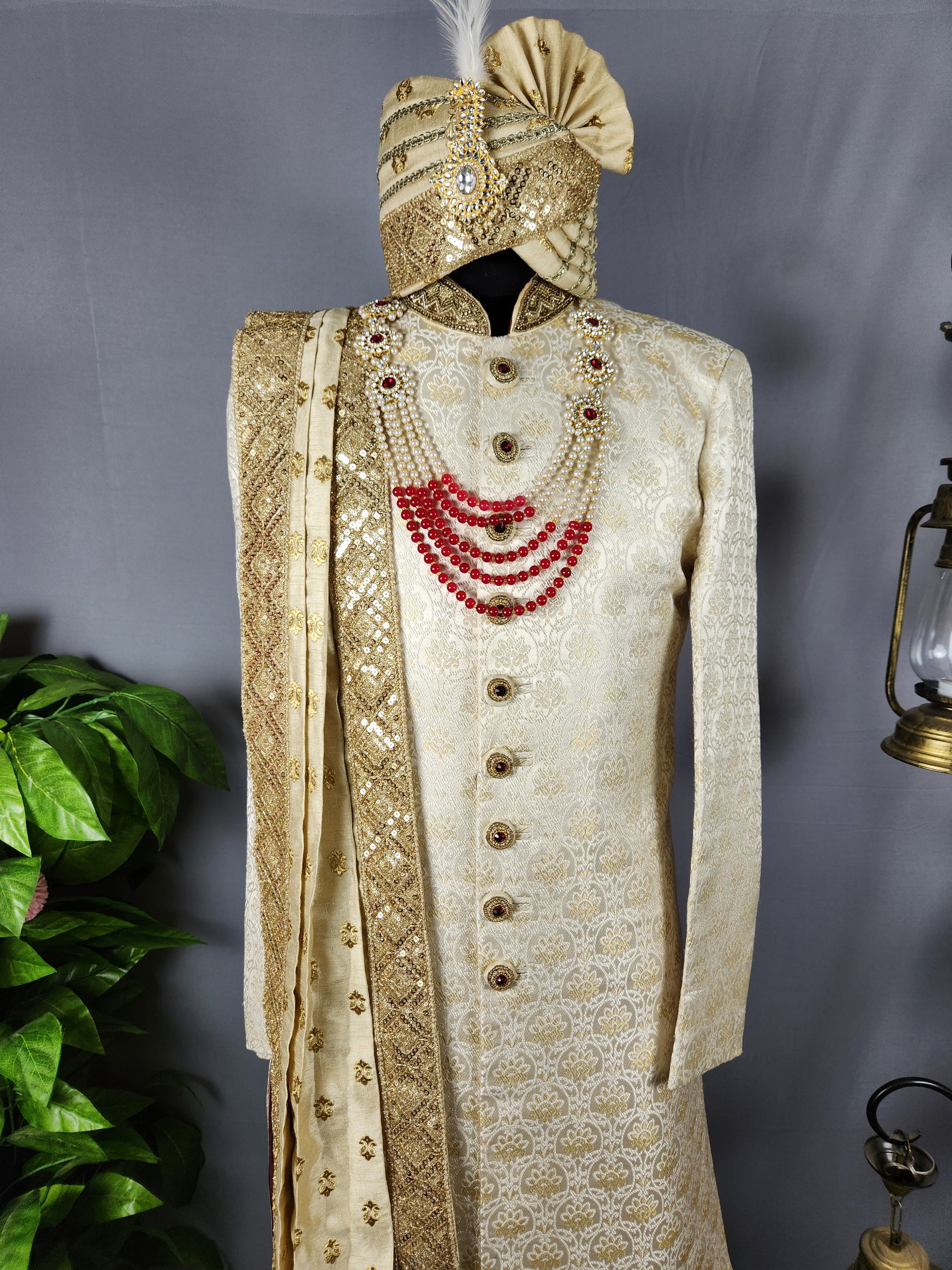 Off-White Rajput Groom Sherwani Achkan 