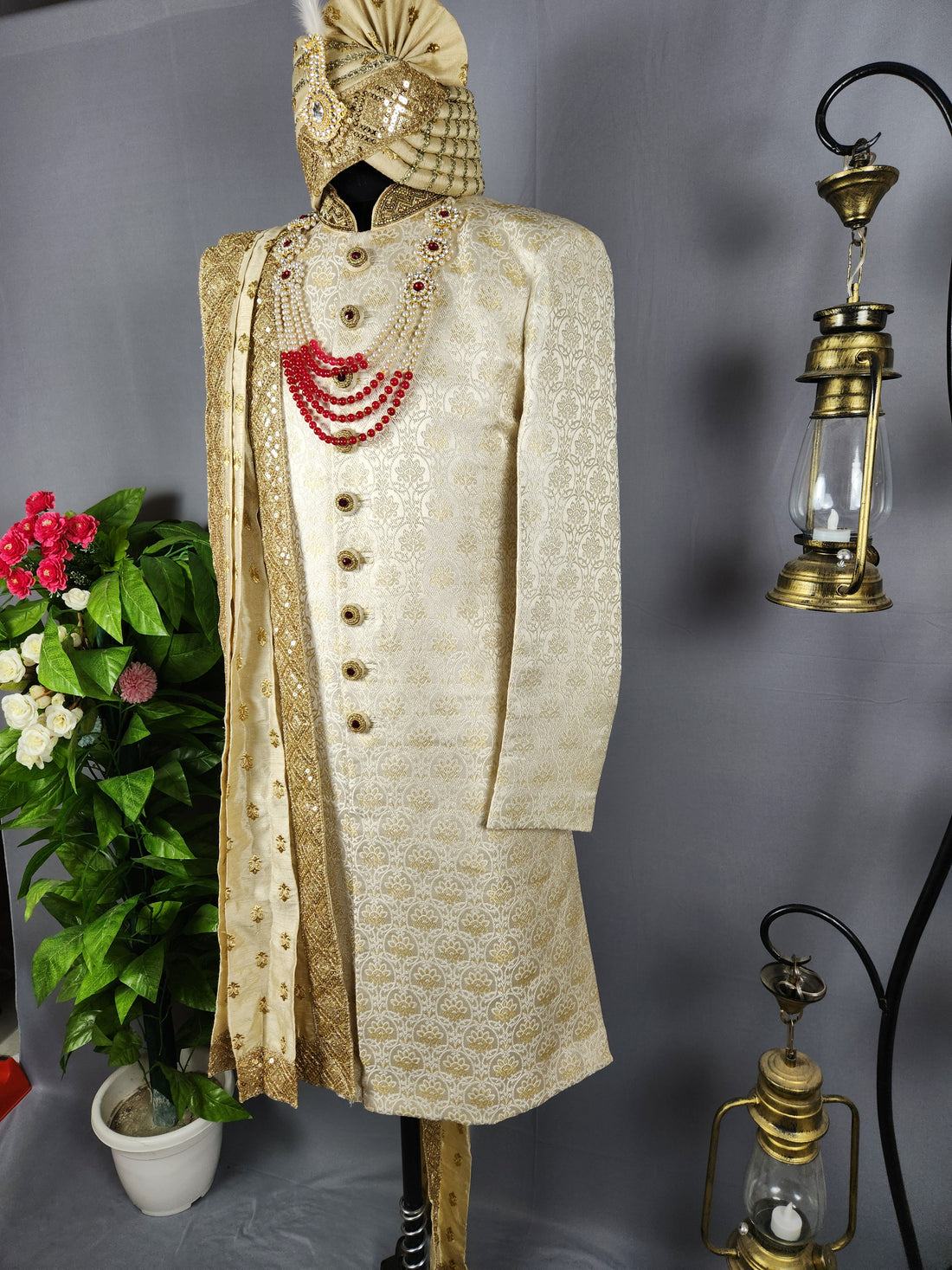 Off-White Rajput Groom Sherwani Achkan 