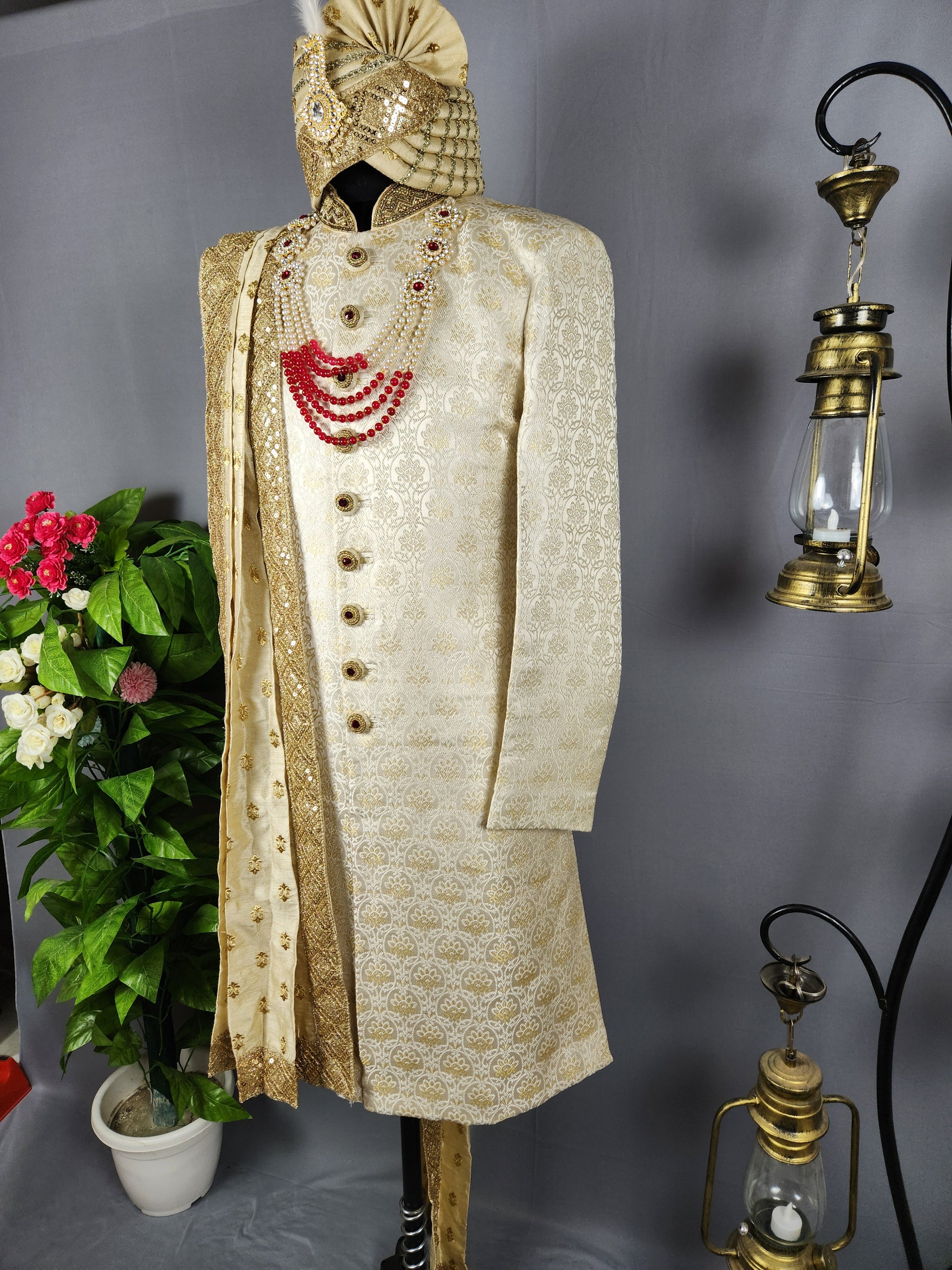 Off-White Rajput Groom Sherwani Achkan 