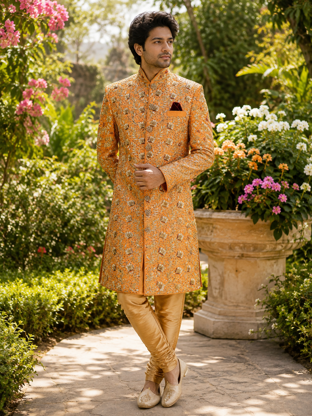 Orange Wedding Groom Sherwani - Iconic Gotta Patti Work | Sherwani For Men