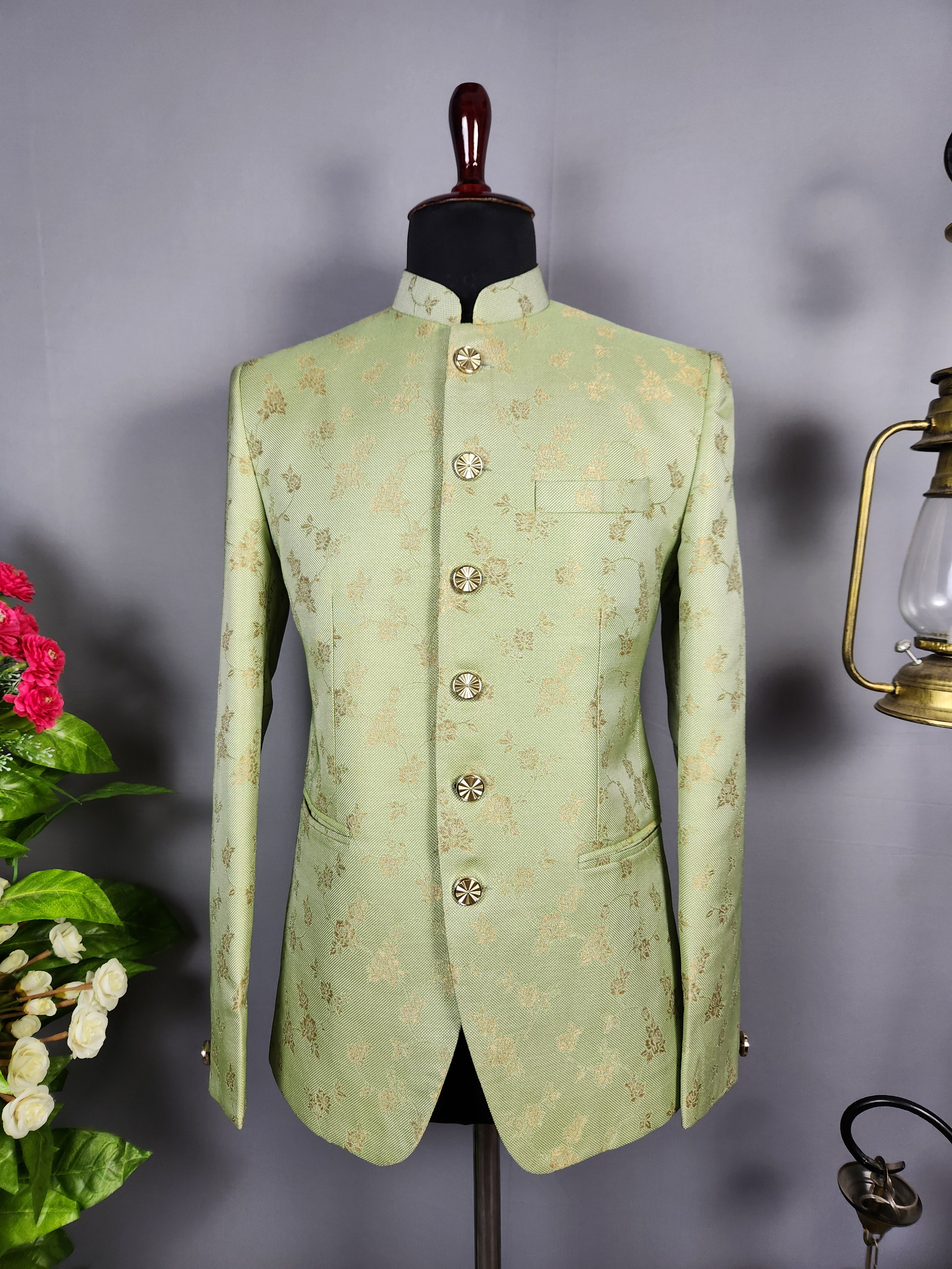 Pastel Green Jodhpuri Suit for Men  -   Indian Wedding Outfit for Men
