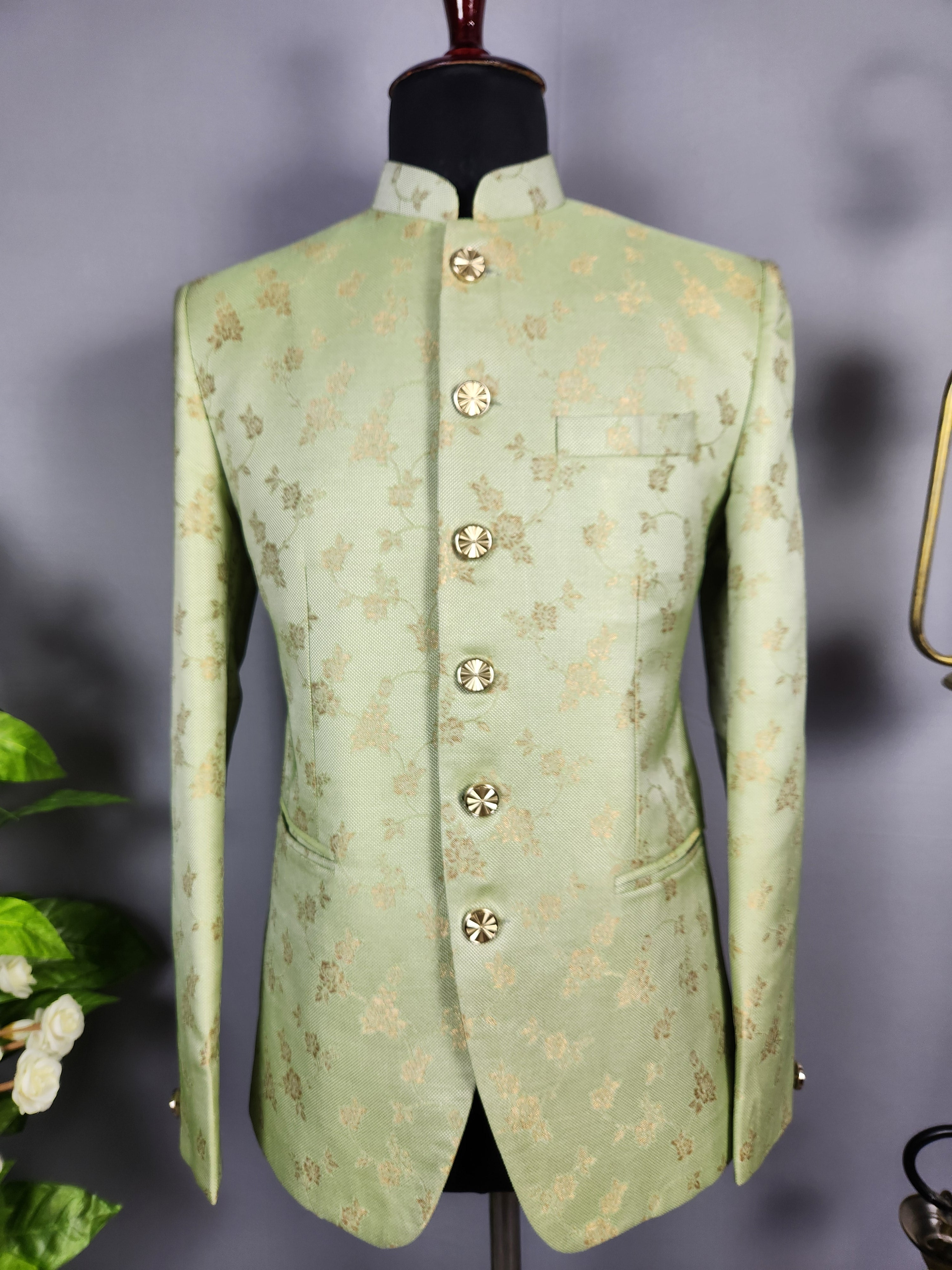 Pastel Green Jodhpuri Suit for Men  -   Indian Wedding Outfit for Men
