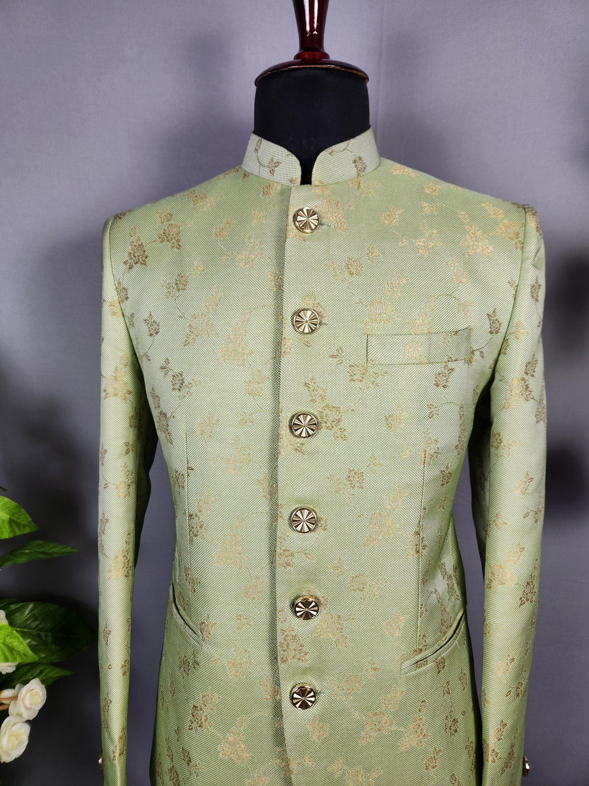 Pastel Green Jodhpuri Suit for Men  -   Indian Wedding Outfit for Men
