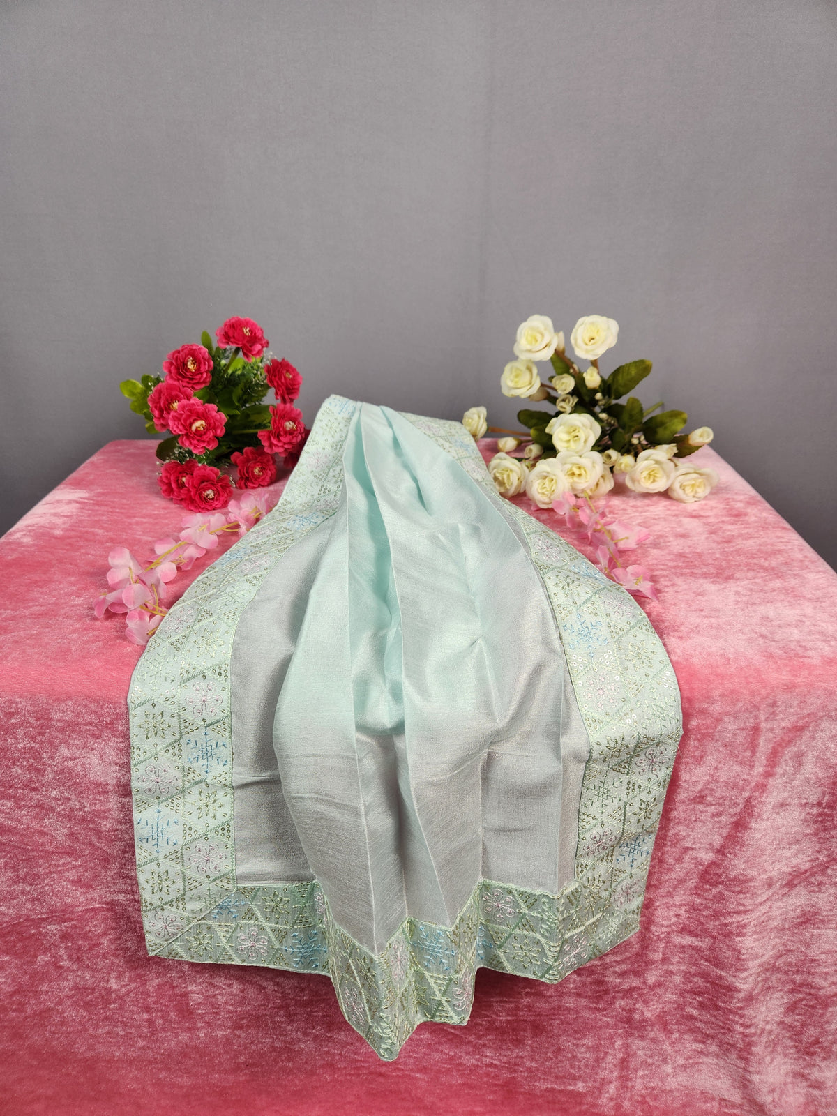 Pastel Green Groom Shawl - Multi Color Embroidery Sequin Stole