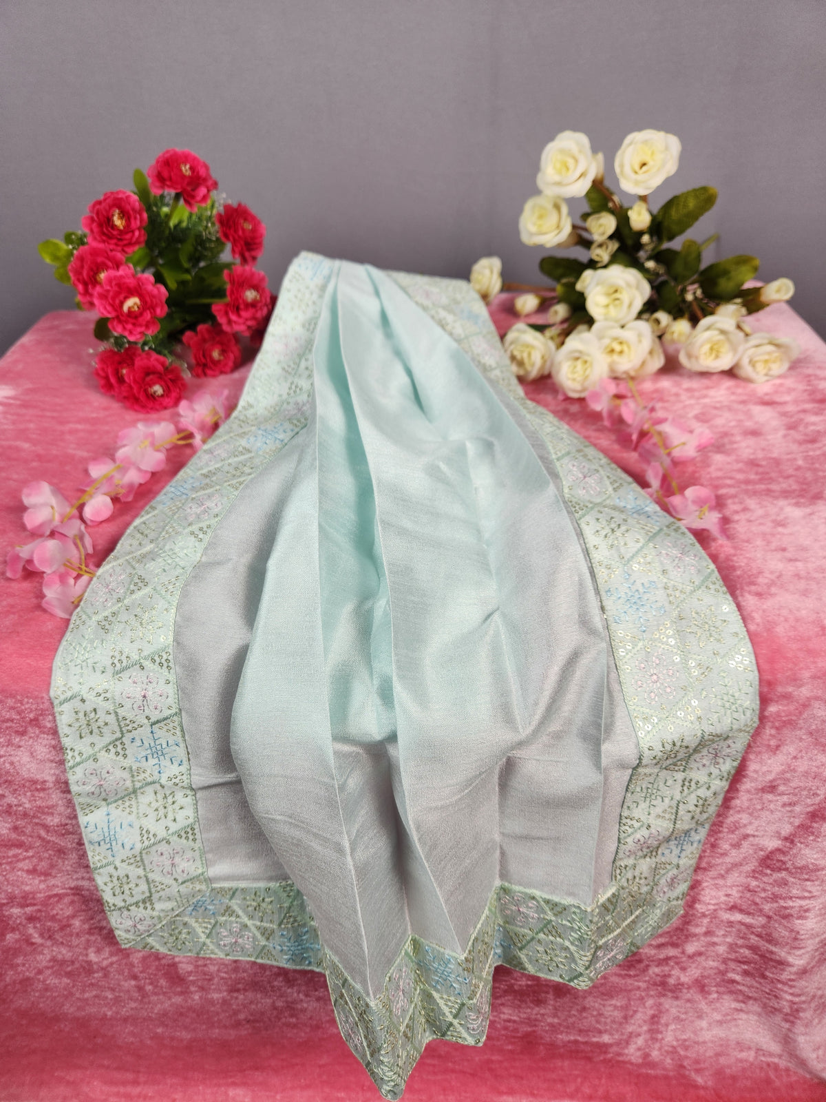 Pastel Green Groom Shawl - Multi Color Embroidery Sequin Stole