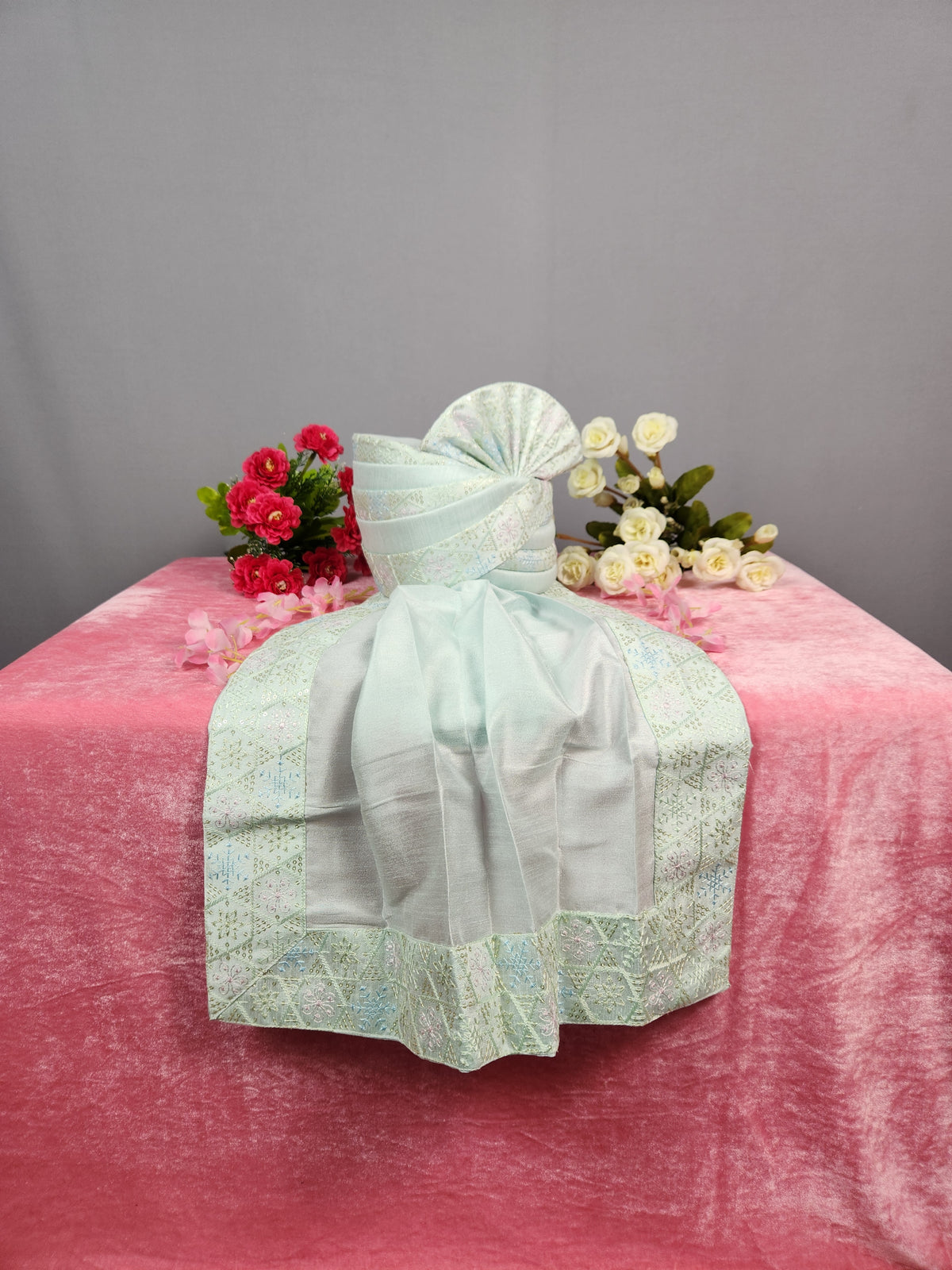 Pastel Green Groom Shawl - Multi Color Embroidery Sequin Stole