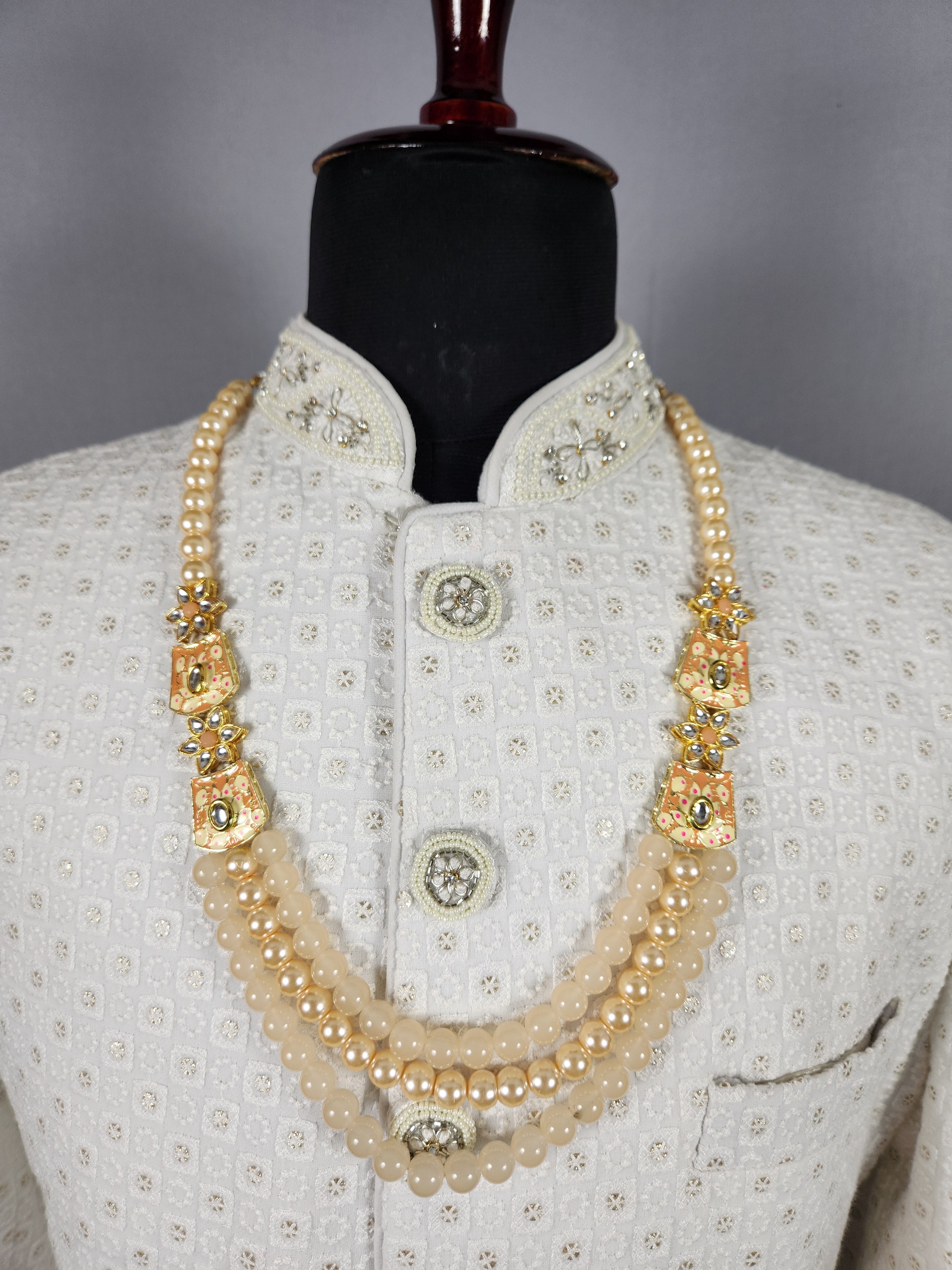 Peach Groom Necklace For Wedding Mala Sherwani
