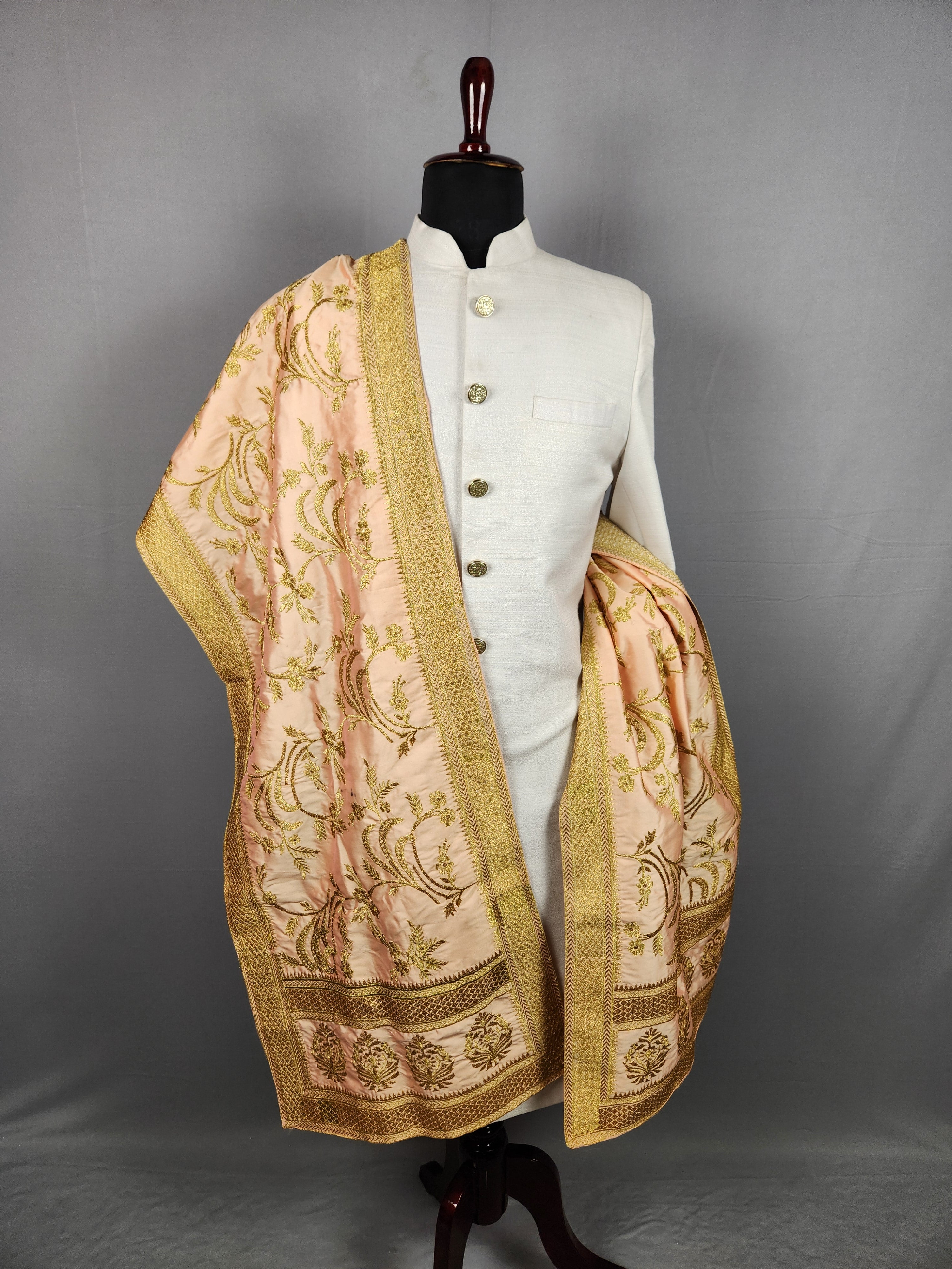 Peach Groom Stole - Zari Embroidery | Shawl For Men