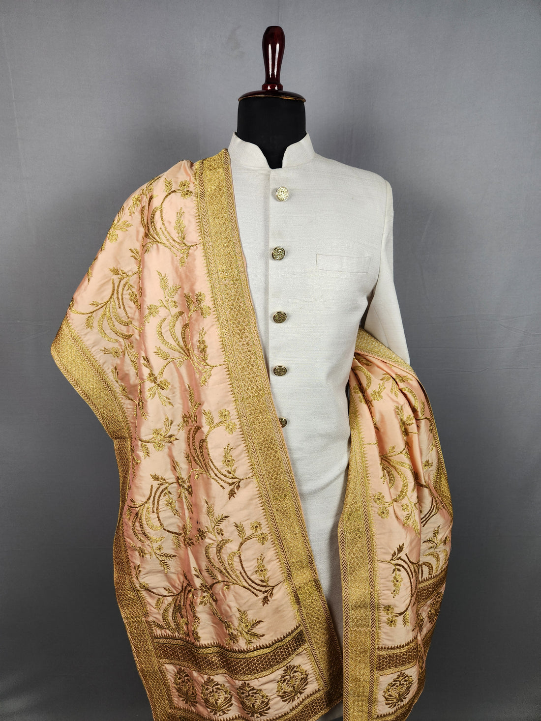 Peach Groom Stole - Zari Embroidery | Shawl For Men