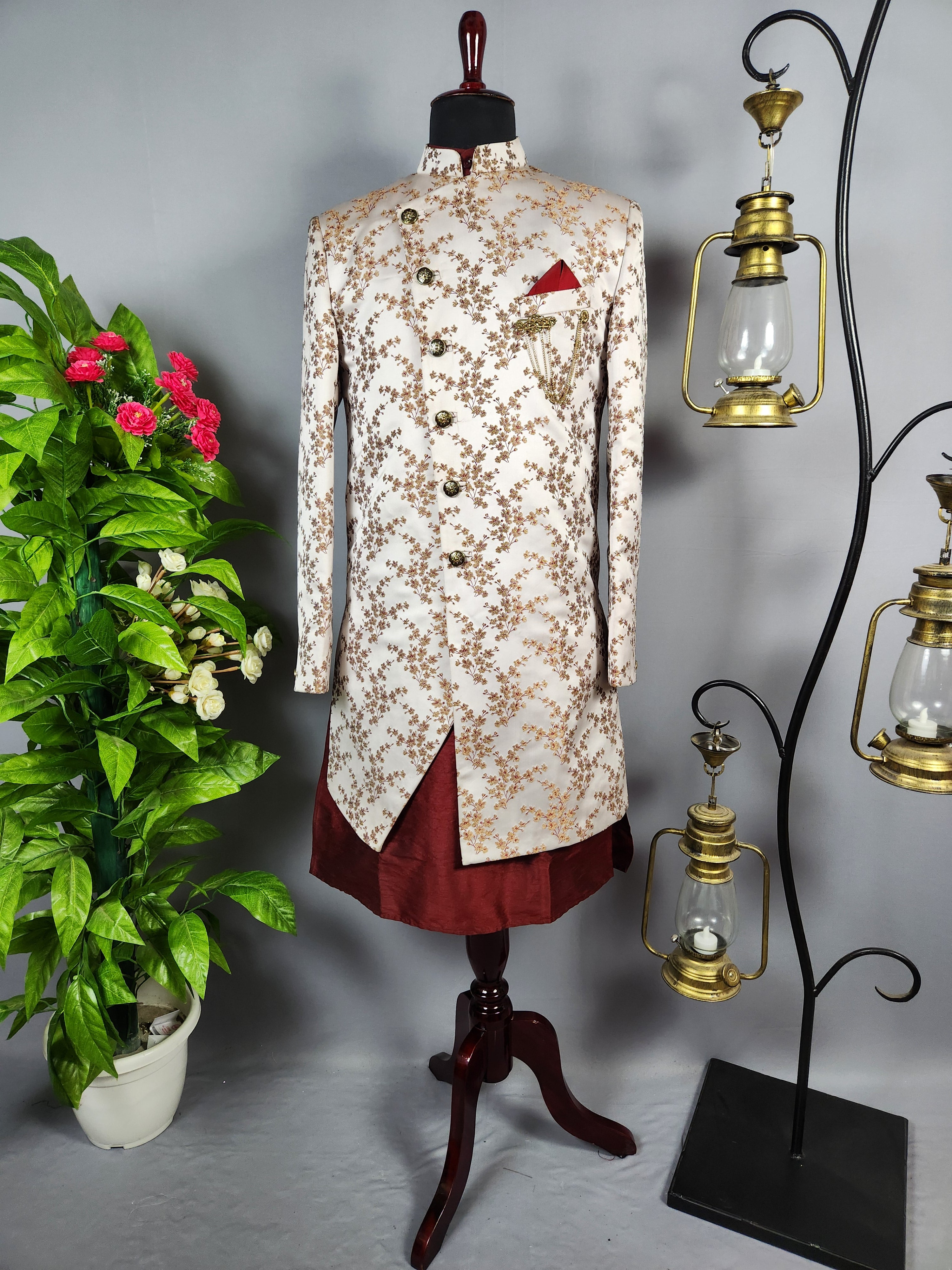Peach Indo-Western Sherwani for Men | Indian Groom Wedding Outfit