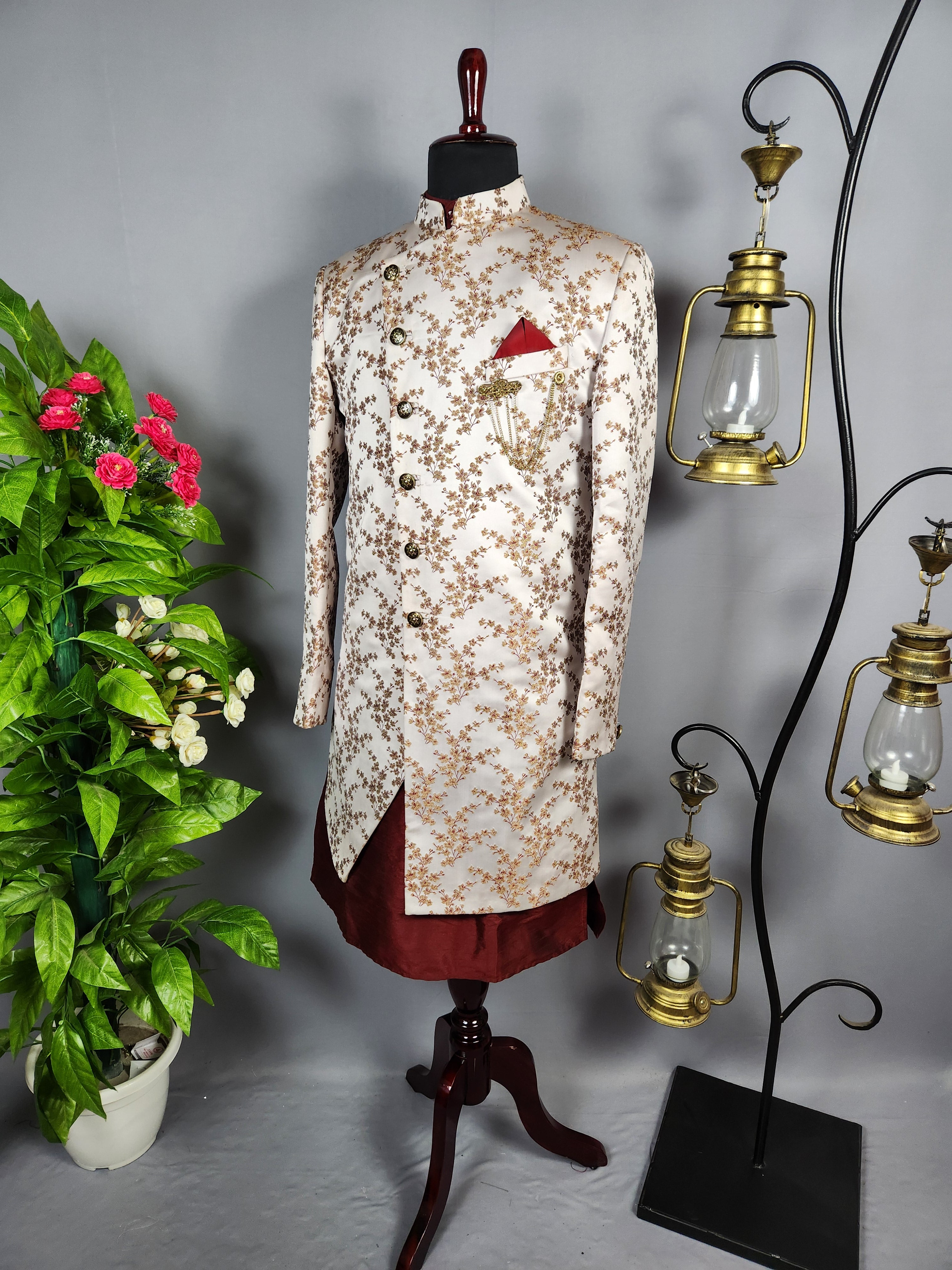 Peach Indo-Western Sherwani for Men | Indian Groom Wedding Outfit
